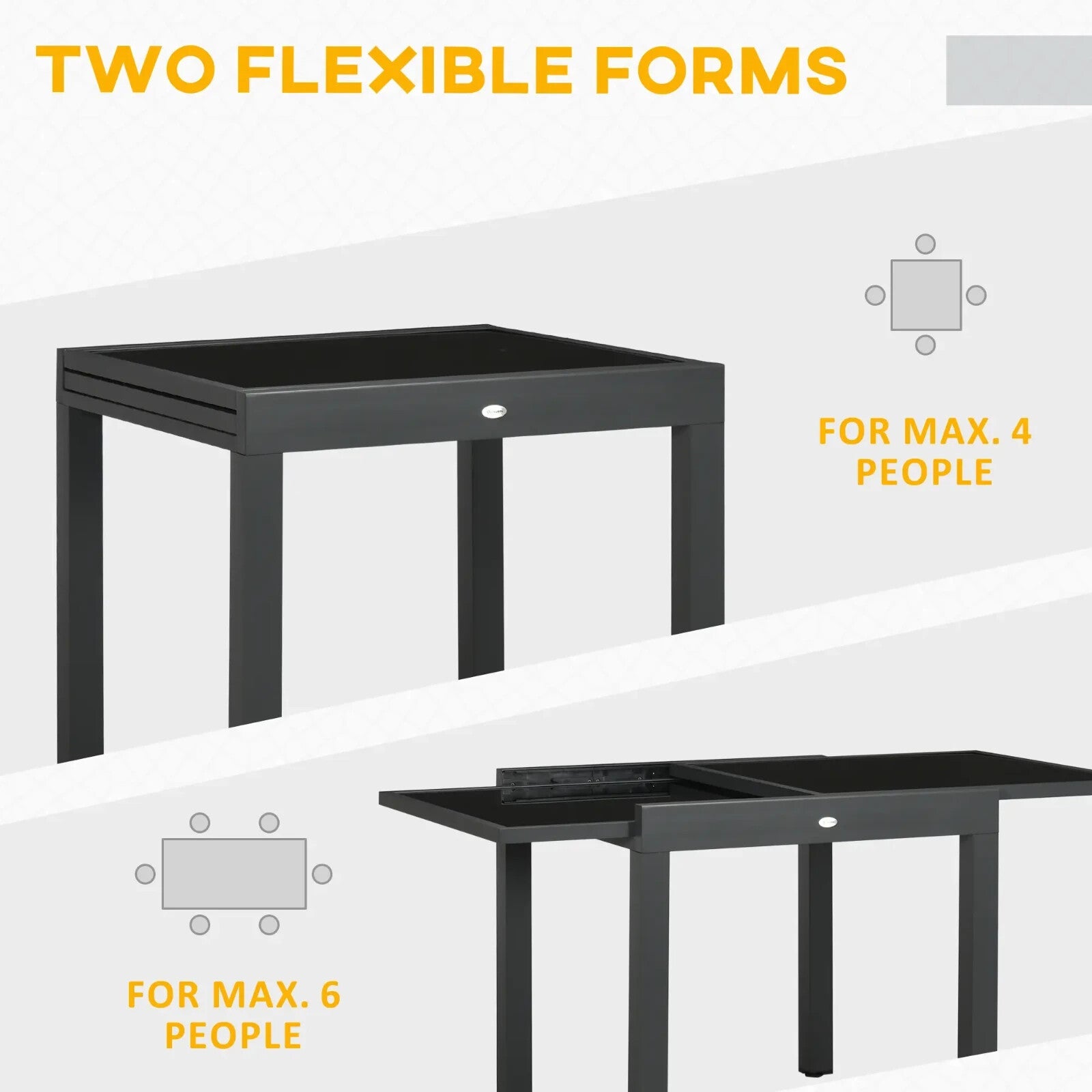 Outdoor Extending Garden Dining Table w/ Aluminium Frame & Glass Tabletop Black - Home and Garden Furniture Shop - rustic - furniture