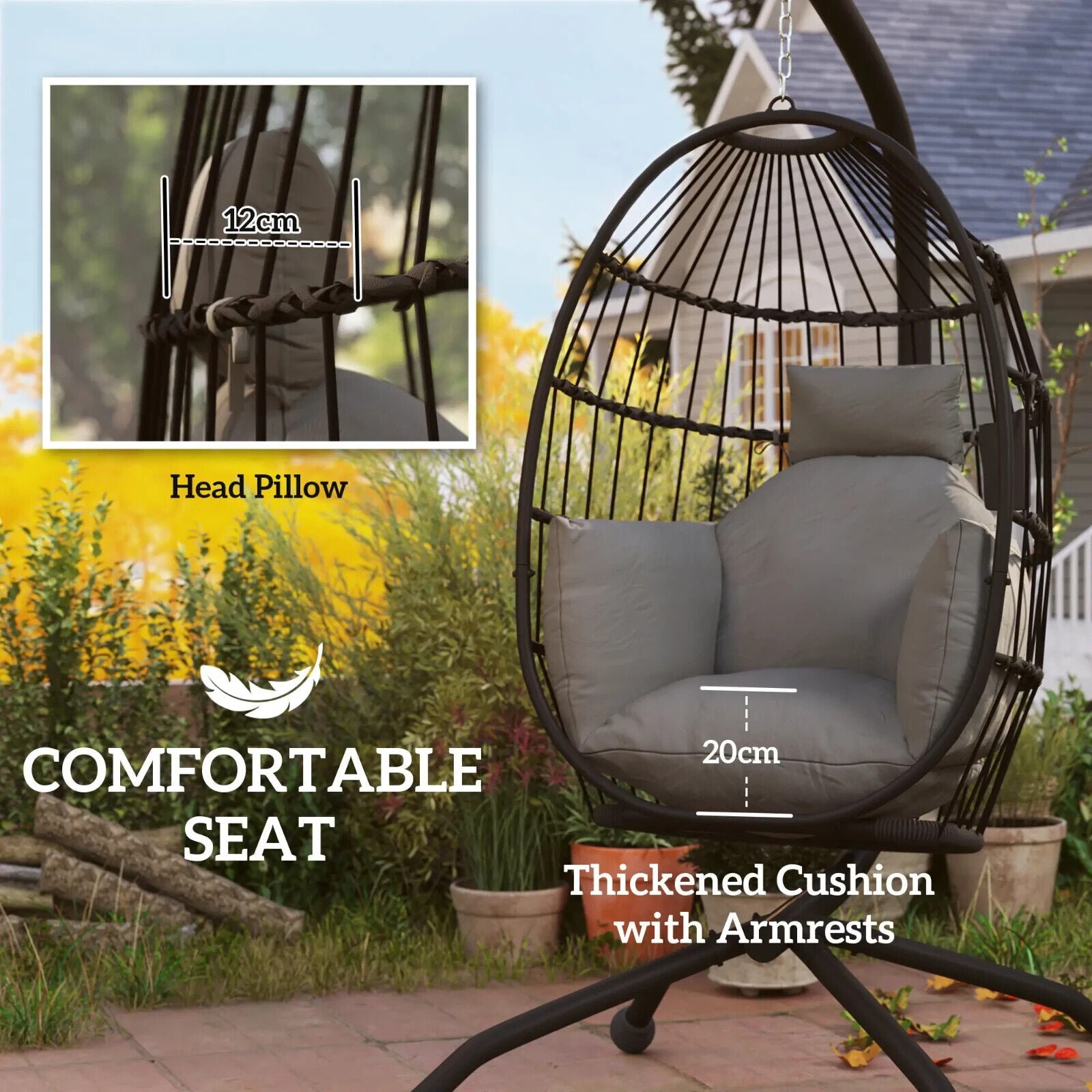 Outdoor Garden Egg Chair Patio Swing Chair Conservatory Egg Chair with Cushion - Home and Garden Furniture Shop - #rustic - furniture#
