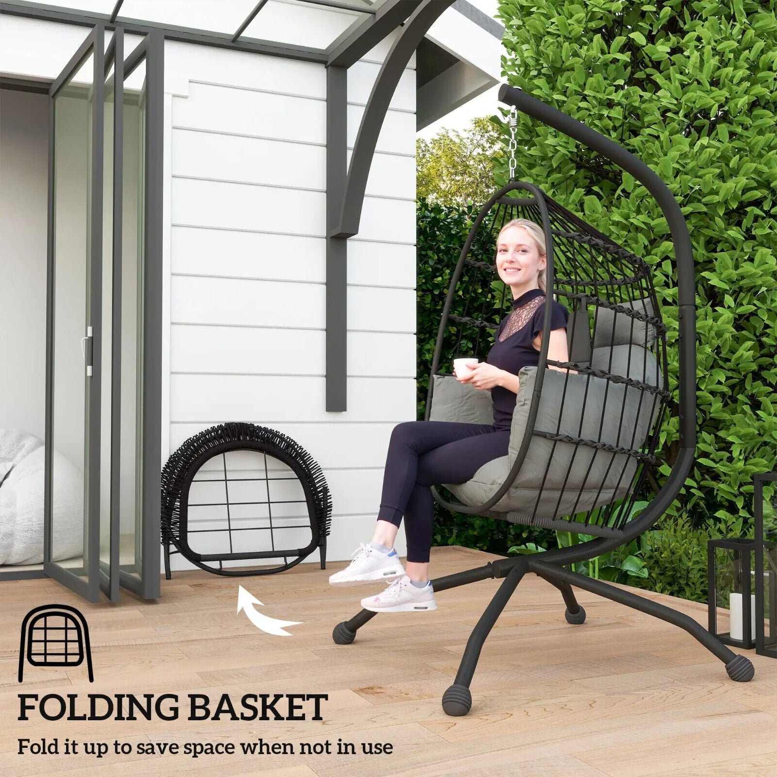 Outdoor Garden Egg Chair Patio Swing Chair Conservatory Egg Chair with Cushion - Home and Garden Furniture Shop - #rustic - furniture#
