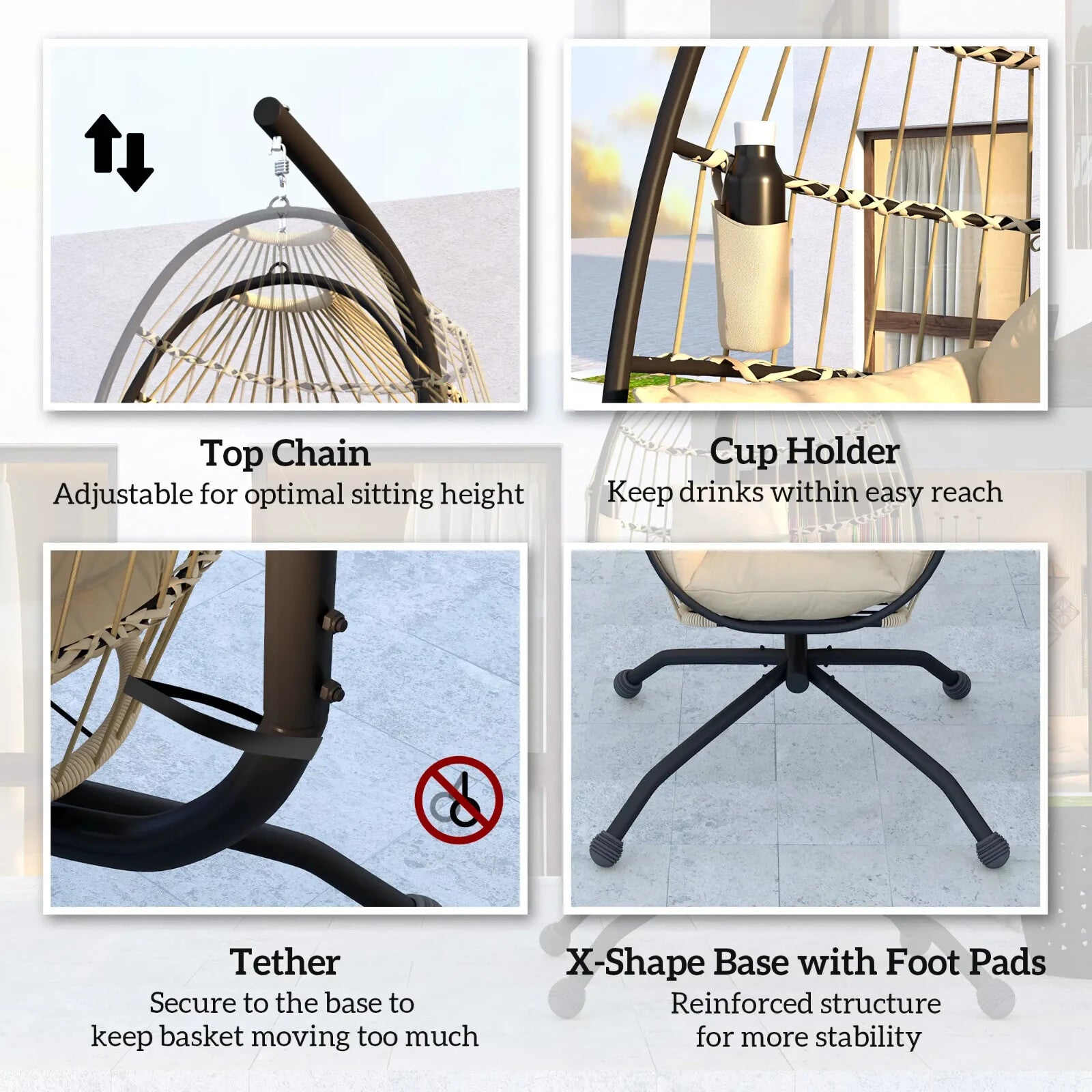 Outdoor Garden Egg Chair Swing Chair Patio Floating Egg Chair with Cushion Seat - Home and Garden Furniture Shop - rustic - furniture