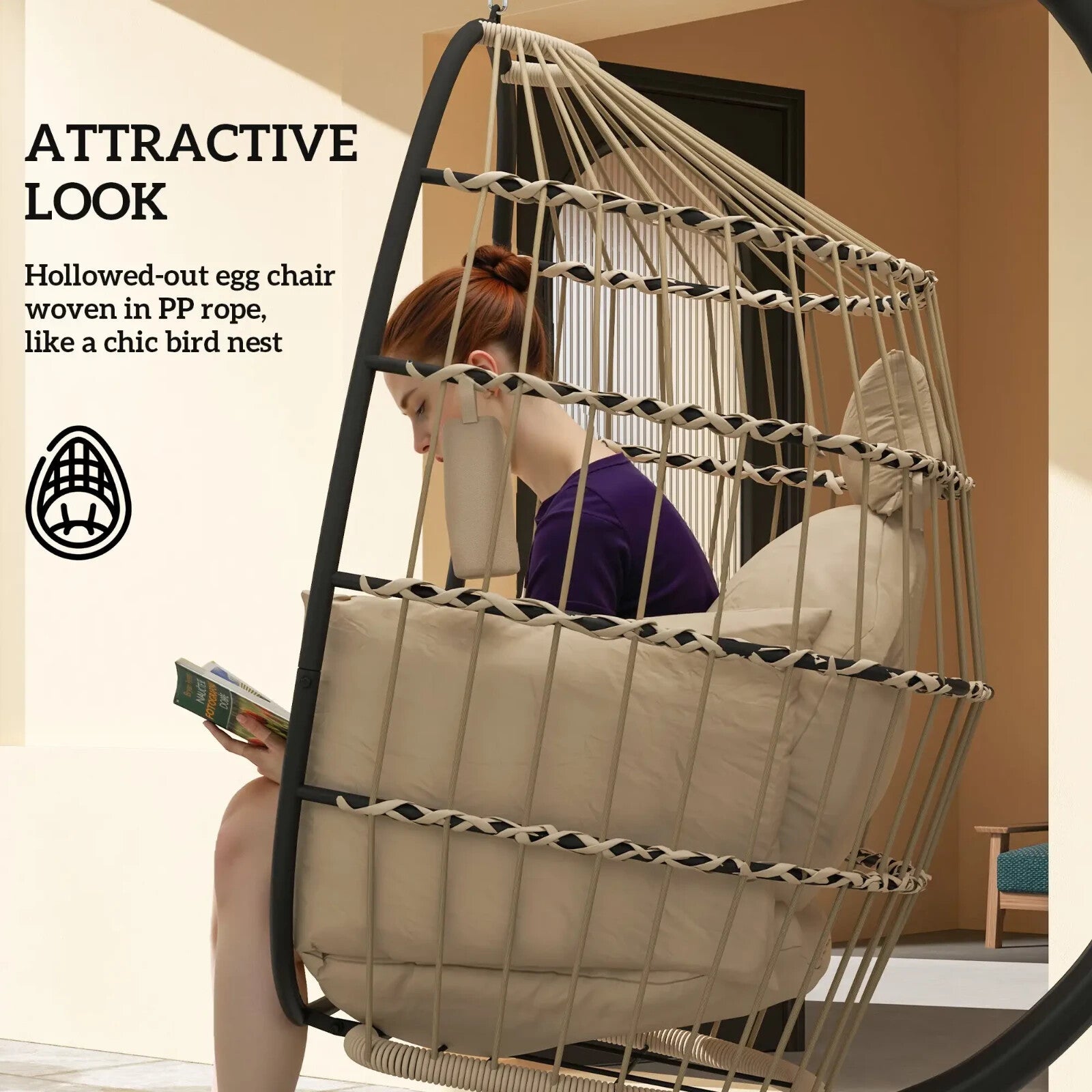 Outdoor Garden Egg Chair Swing Chair Patio Floating Egg Chair with Cushion Seat - Home and Garden Furniture Shop - rustic - furniture