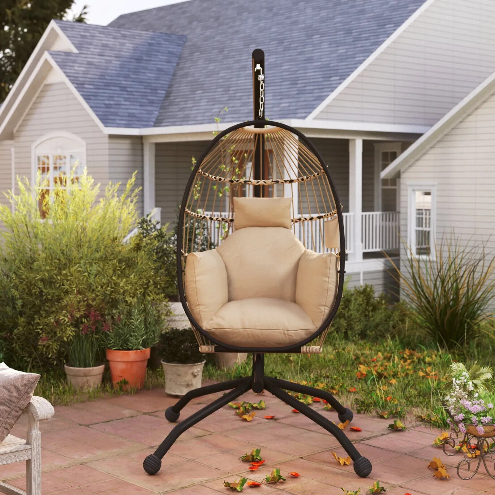 Outdoor Garden Egg Chair Swing Chair Patio Floating Egg Chair with Cushion Seat - Home and Garden Furniture Shop - #rustic - furniture#