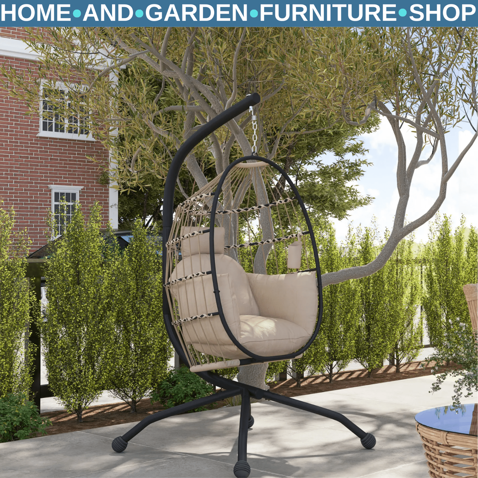 Outdoor Garden Egg Chair Swing Chair Patio Floating Egg Chair with Cushion Seat - Home and Garden Furniture Shop - rustic - furniture