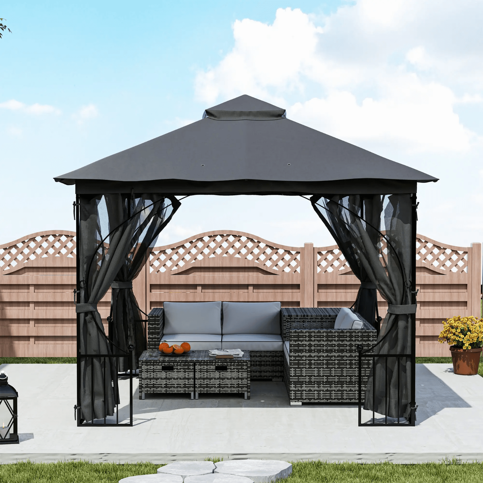 Outdoor Garden Gazebo Party Tent Canopy Sun Shade Patio Cover Shelter Black 3m - Home and Garden Furniture Shop - #rustic - furniture#