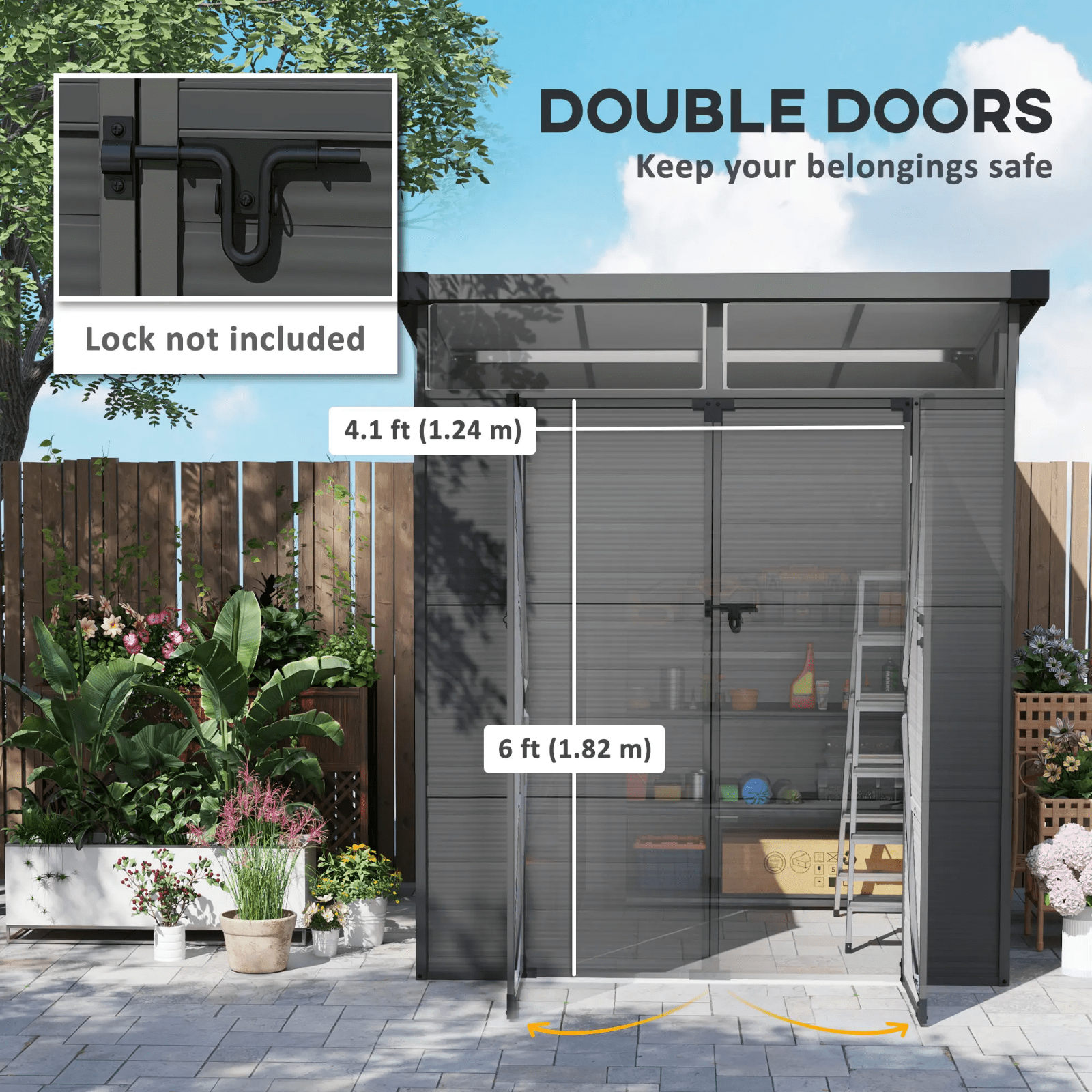 Outdoor Garden Shed with Windows Double Door Tool Shed Patio Storage Shed 6 x6ft - Home and Garden Furniture Shop - rustic - furniture