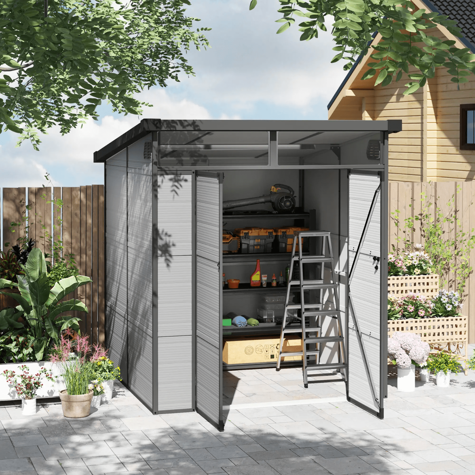 Outdoor Garden Tool Shed with Windows Double Door Patio Outhouse Storage 6 x6ft - Home and Garden Furniture Shop - rustic - furniture
