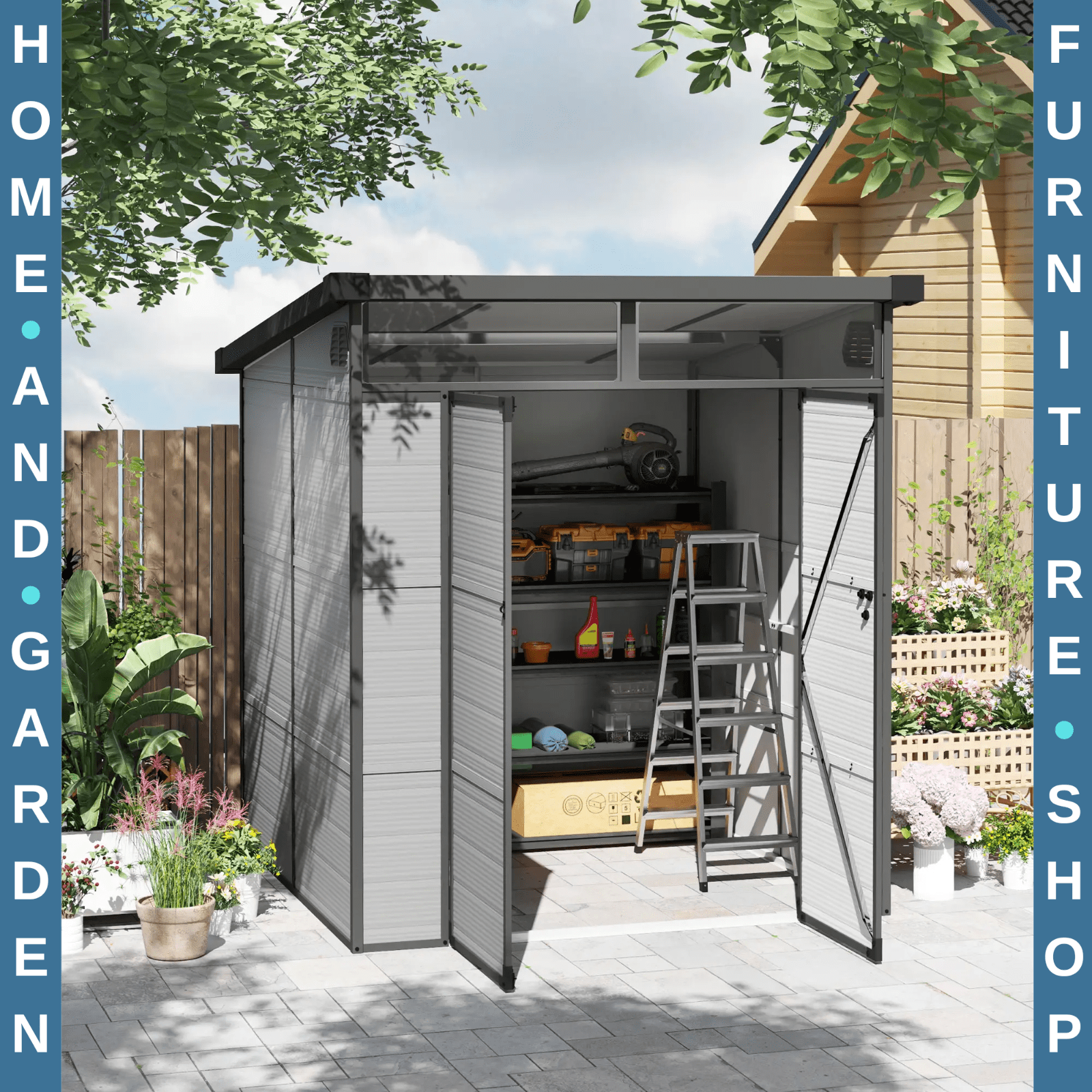 Outdoor Garden Tool Shed with Windows Double Door Patio Outhouse Storage 6 x6ft - Home and Garden Furniture Shop - rustic - furniture