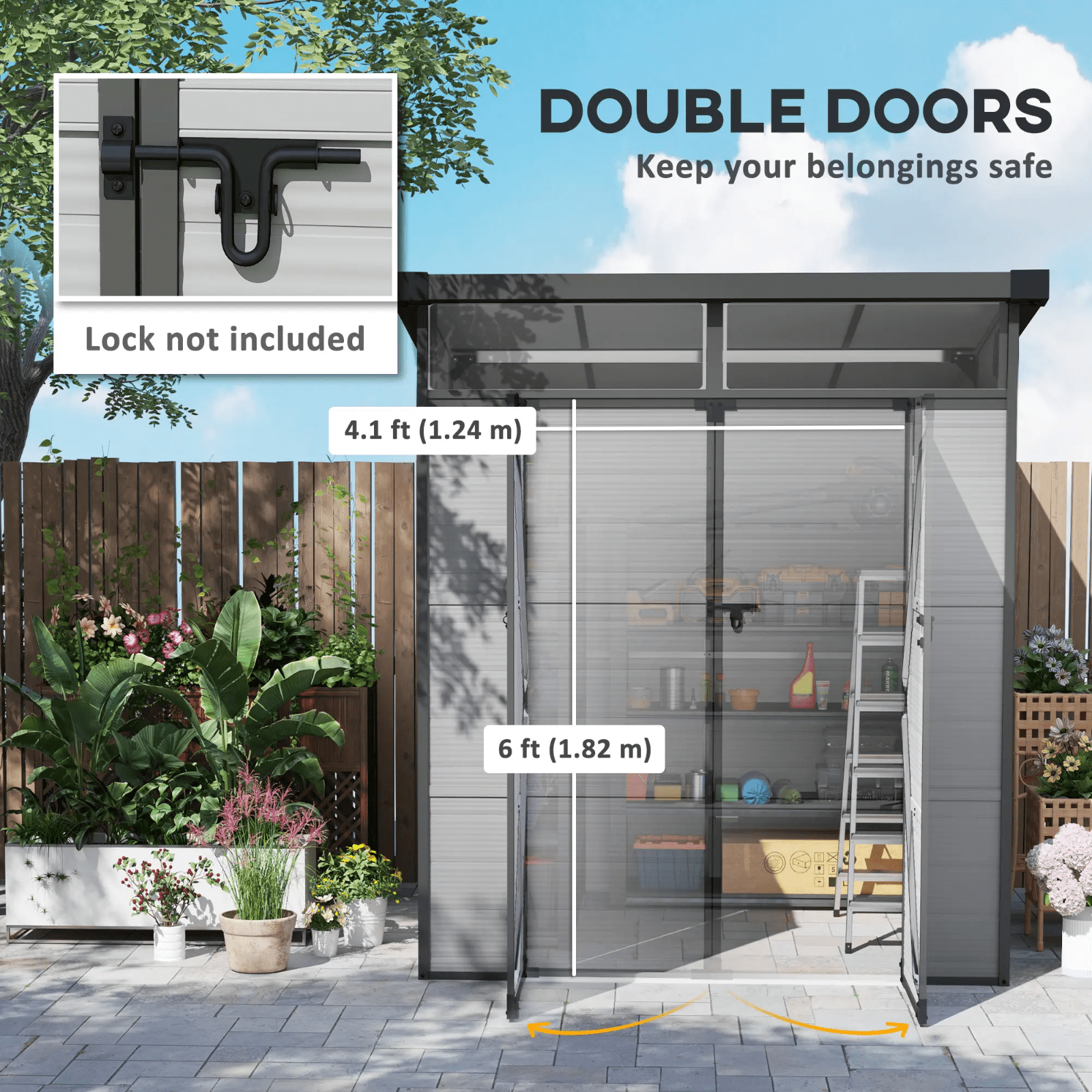 Outdoor Garden Tool Shed with Windows Double Door Patio Outhouse Storage 6 x6ft - Home and Garden Furniture Shop - rustic - furniture