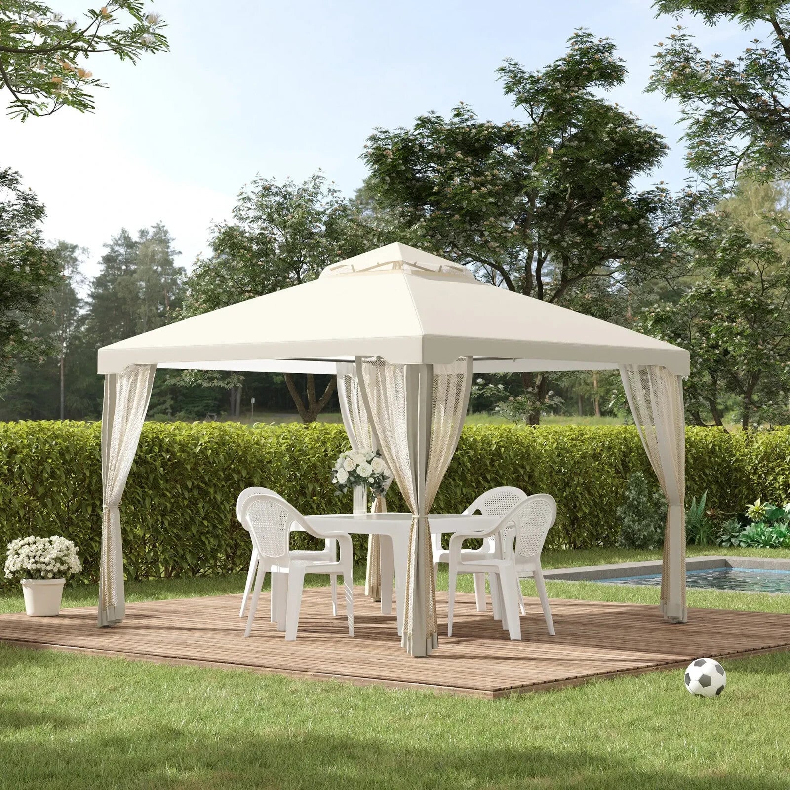 Outdoor Gazebo with Sides Garden Party Tent Canopy Sun Shade Shelter Double Roof - Home and Garden Furniture Shop - rustic - furniture