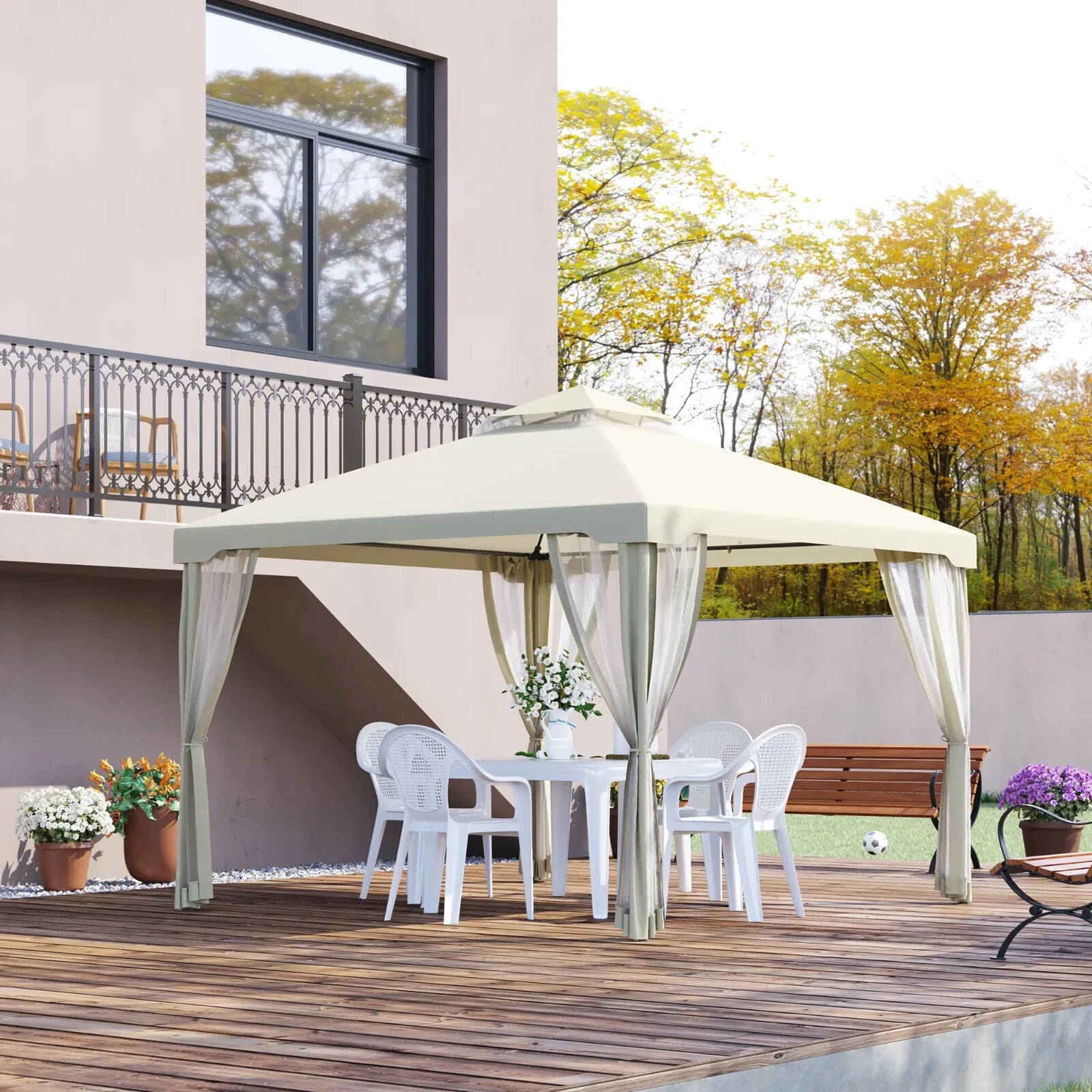 Outdoor Gazebo with Sides Garden Party Tent Canopy Sun Shade Shelter Double Roof - Home and Garden Furniture Shop - rustic - furniture