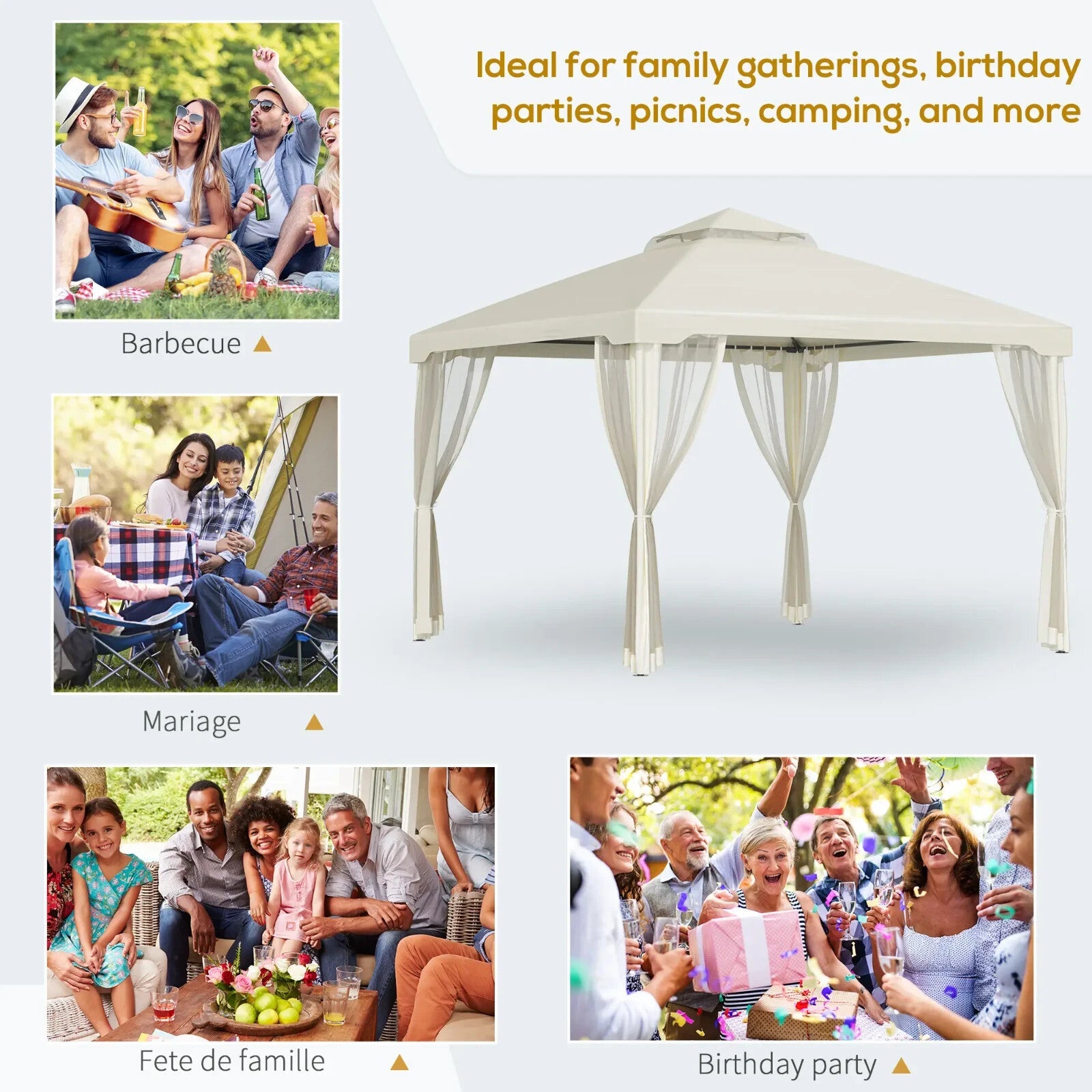 Outdoor Gazebo with Sides Garden Party Tent Canopy Sun Shade Shelter Double Roof - Home and Garden Furniture Shop - rustic - furniture