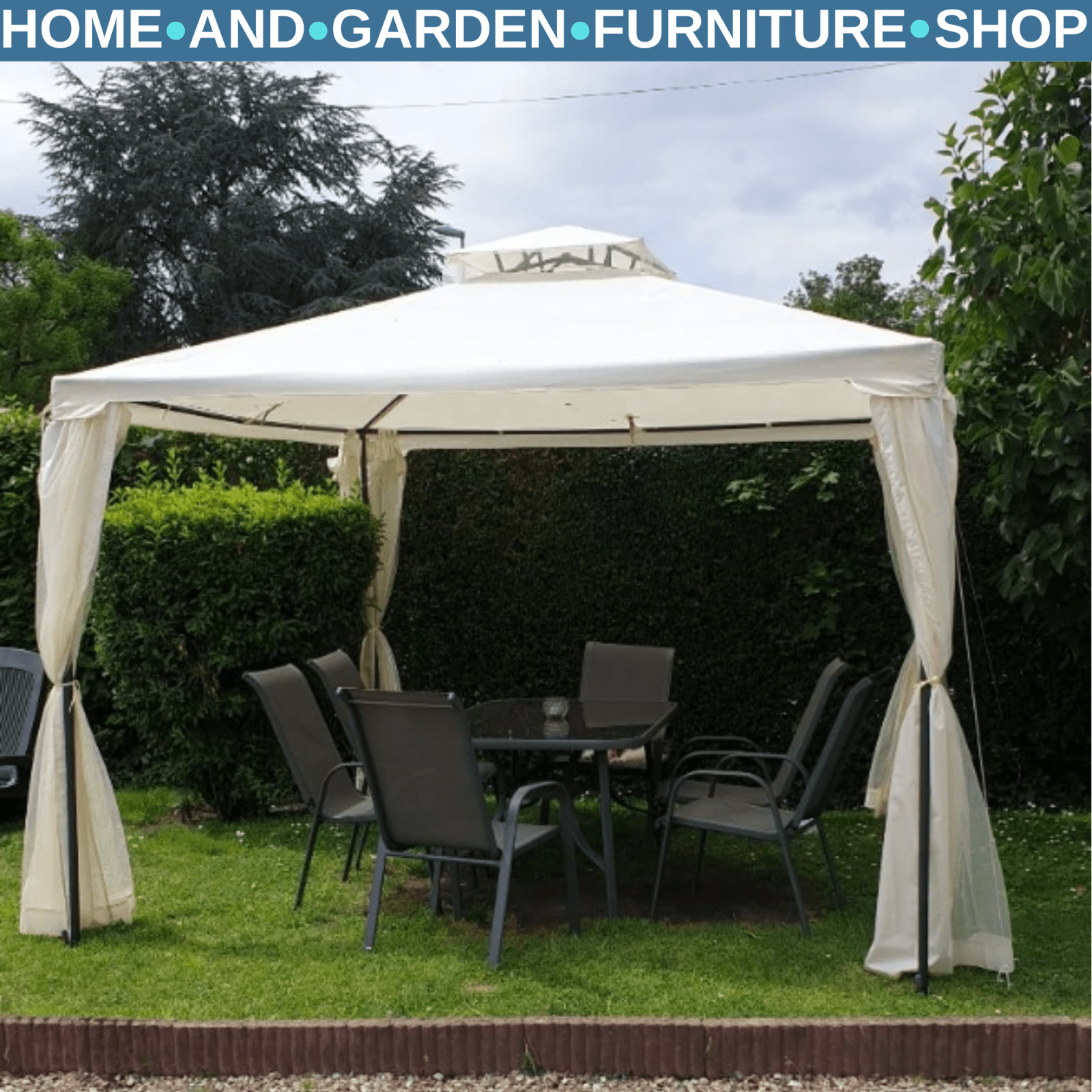 Outdoor Gazebo with Sides Garden Party Tent Canopy Sun Shade Shelter Double Roof - Home and Garden Furniture Shop - rustic - furniture