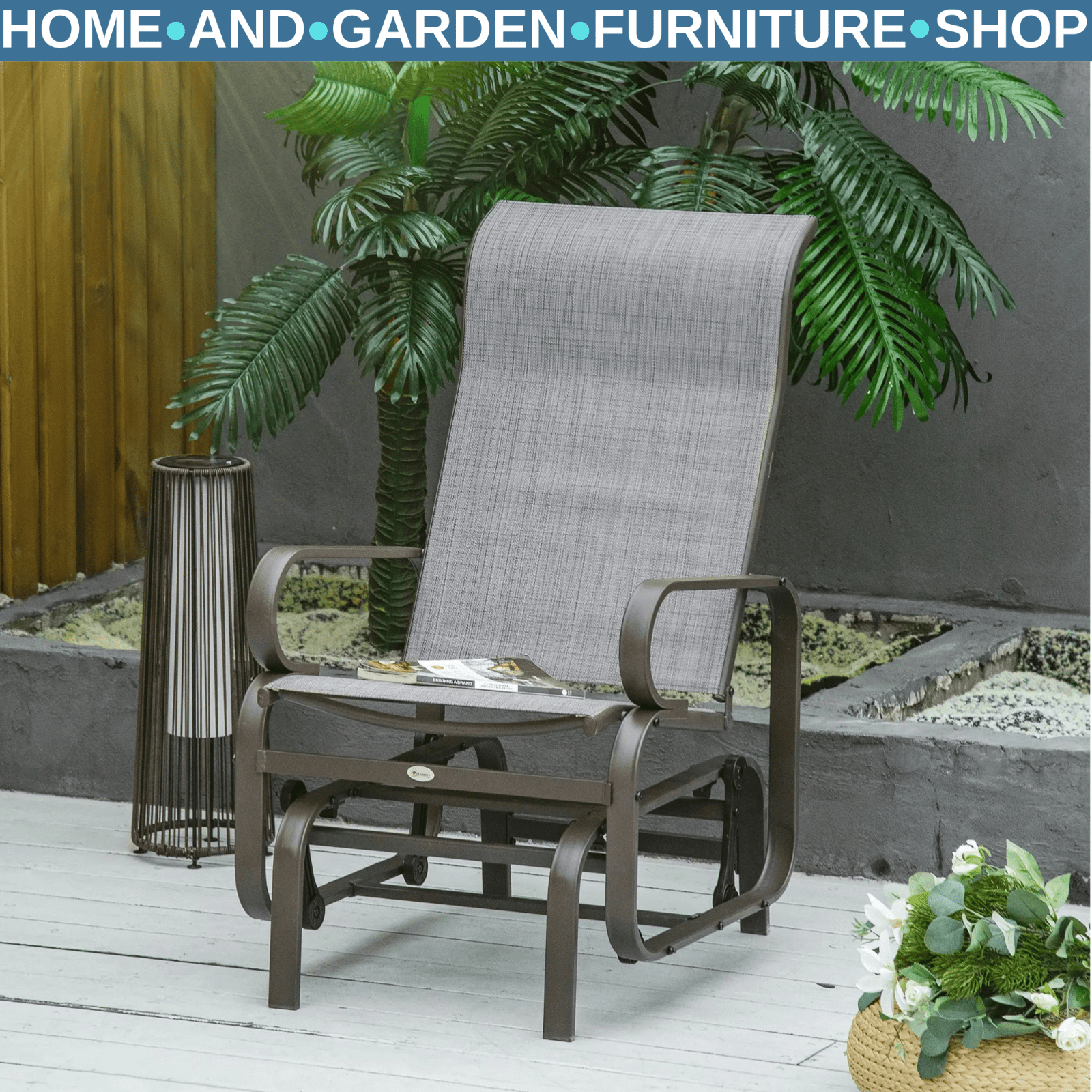 Outdoor Gliding Rocking Chair Steel Frame Patio Garden Lounge Seat Armchair - Home and Garden Furniture Shop - rustic - furniture