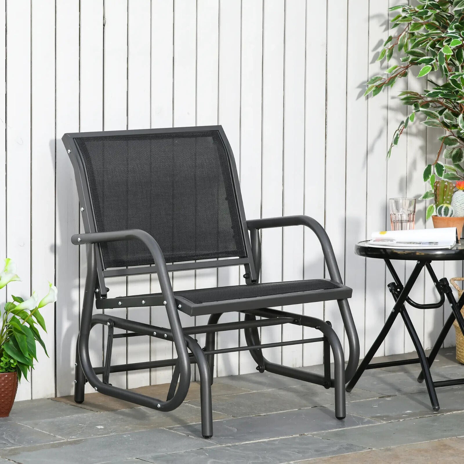 Outdoor Gliding Swing Chair Garden Seat with Mesh Seat and Curved Back Steel - Home and Garden Furniture Shop - #rustic - furniture#