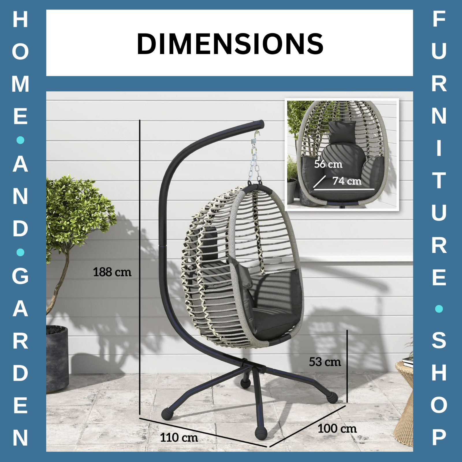 Outdoor Hanging Swing Chair w/ Cushion Foldable Basket & Metal Stand for Garden - Home and Garden Furniture Shop - rustic - furniture