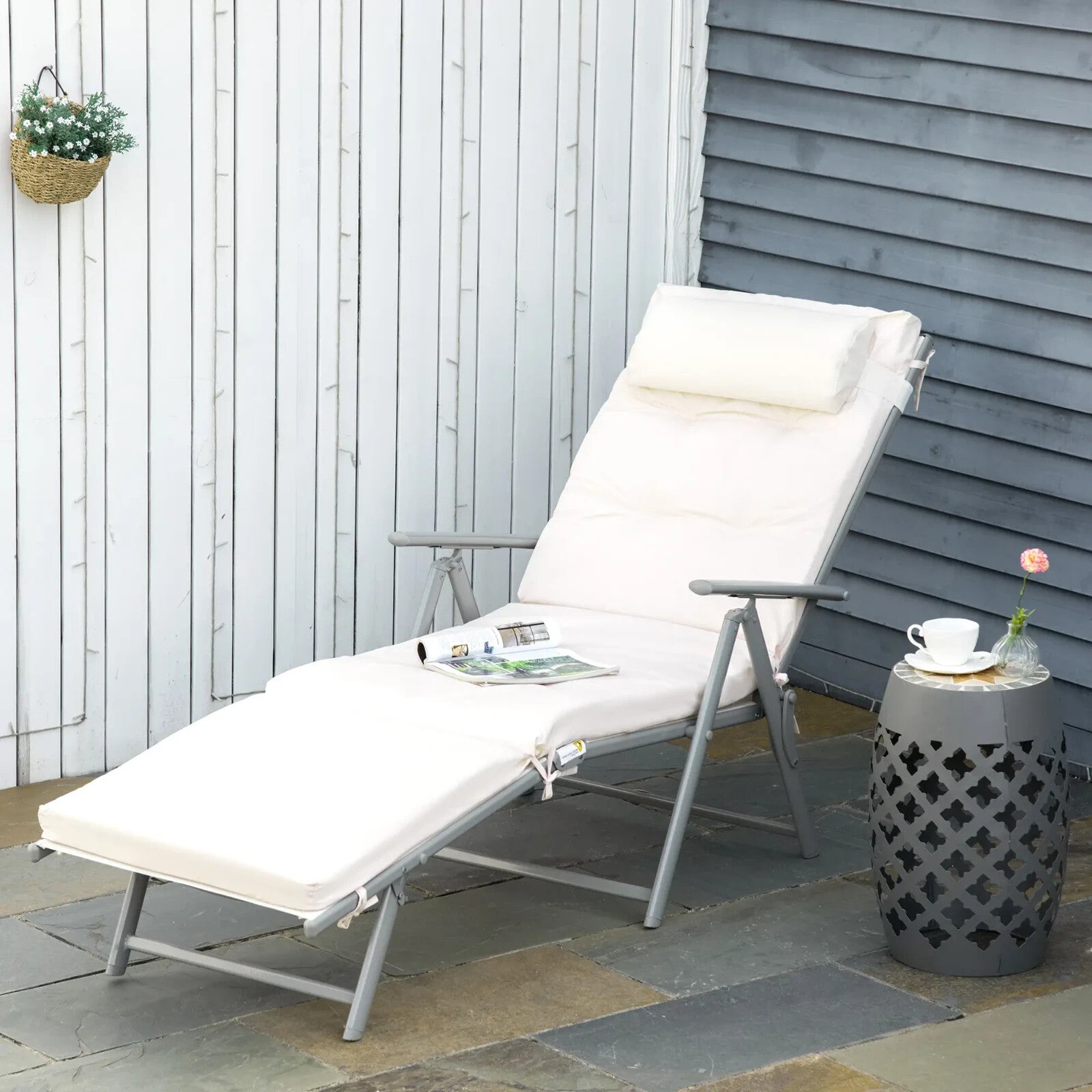 Outdoor Patio Sun Lounger Foldable Reclining Garden Chair With Pillow Adjustable - Home and Garden Furniture Shop - rustic - furniture