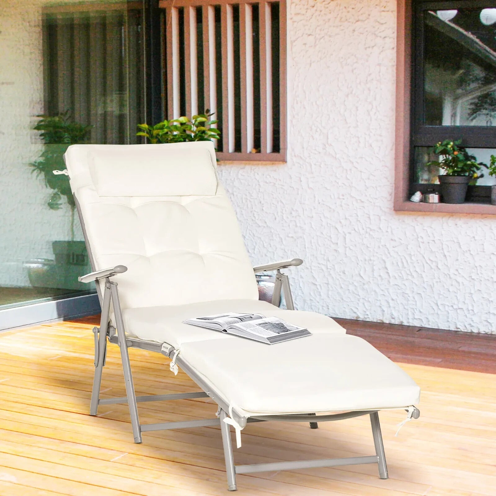 Outdoor Patio Sun Lounger Foldable Reclining Garden Chair With Pillow Adjustable - Home and Garden Furniture Shop - rustic - furniture