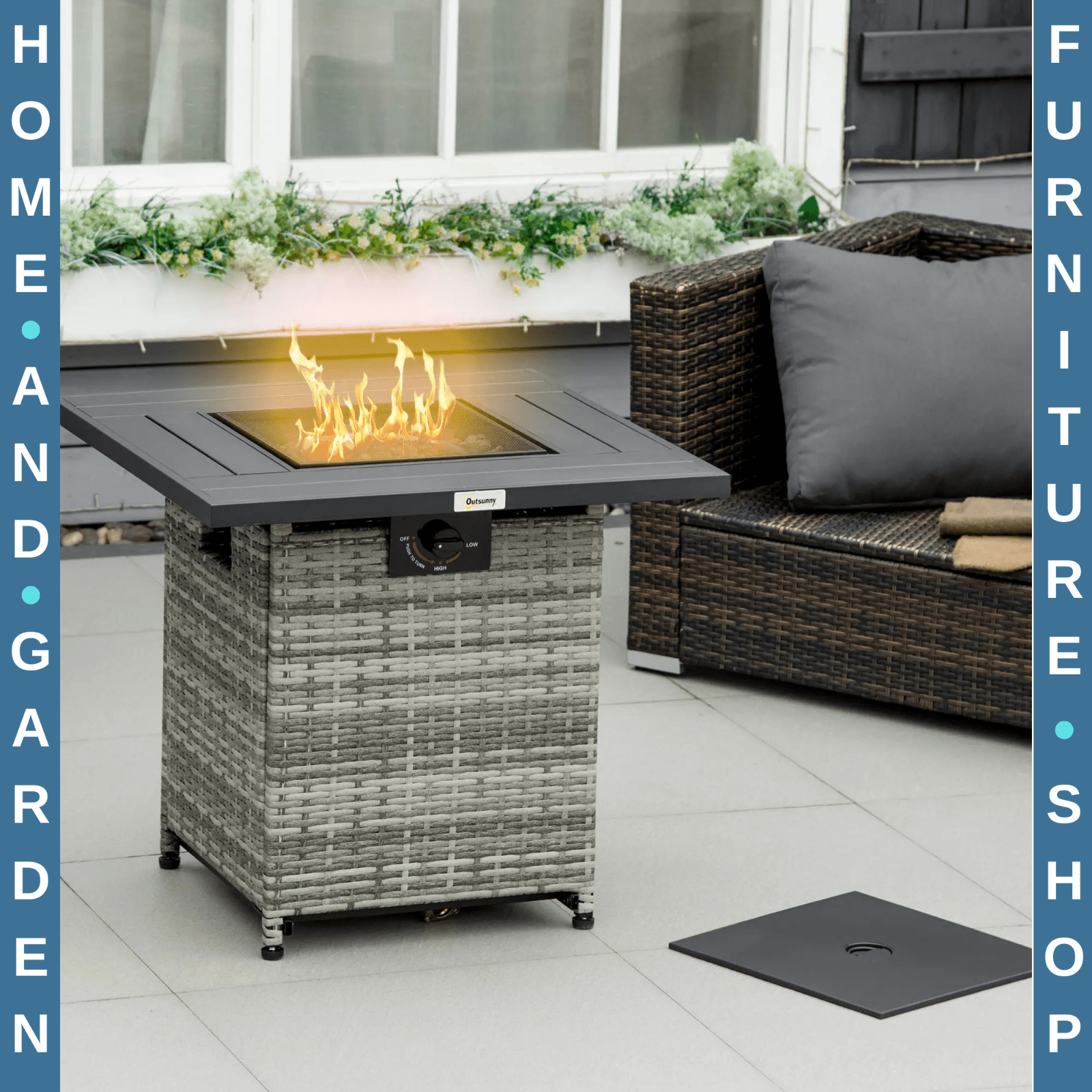 Outdoor Rattan Gas Fire Pit Table Propane Heater with Rain Cover 40000 BTU Grey - Home and Garden Furniture Shop - rustic - furniture