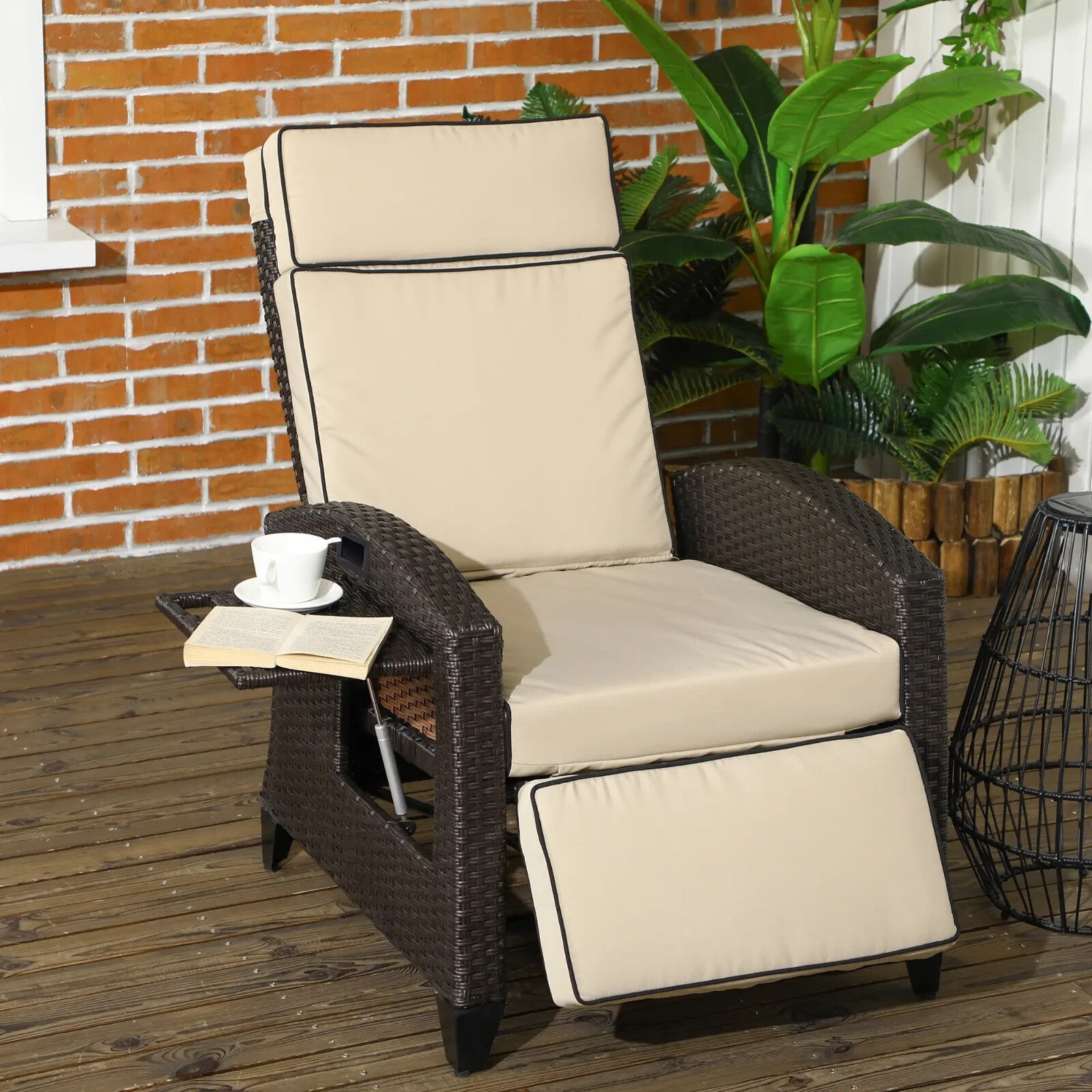Outdoor Rattan Reclining Lounge Chair with Adjustable Backrest Garden Furniture - Home and Garden Furniture Shop - rustic - furniture