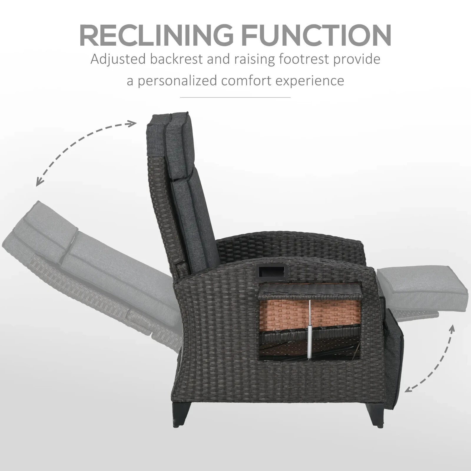 Outdoor Recliner Chair w/ Cushion Adjustable Back & Tray Garden Lounger Footrest - Home and Garden Furniture Shop - rustic - furniture