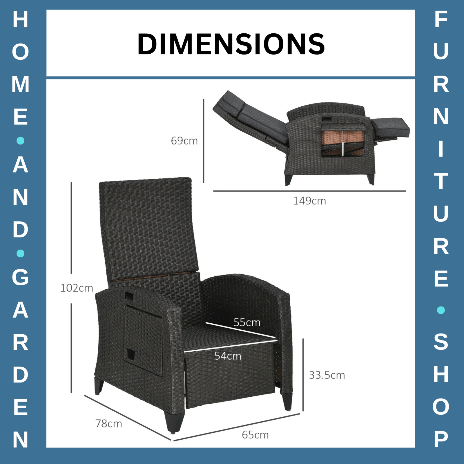 Outdoor Recliner Chair w/ Cushion Adjustable Back & Tray Garden Lounger Footrest - Home and Garden Furniture Shop - rustic - furniture