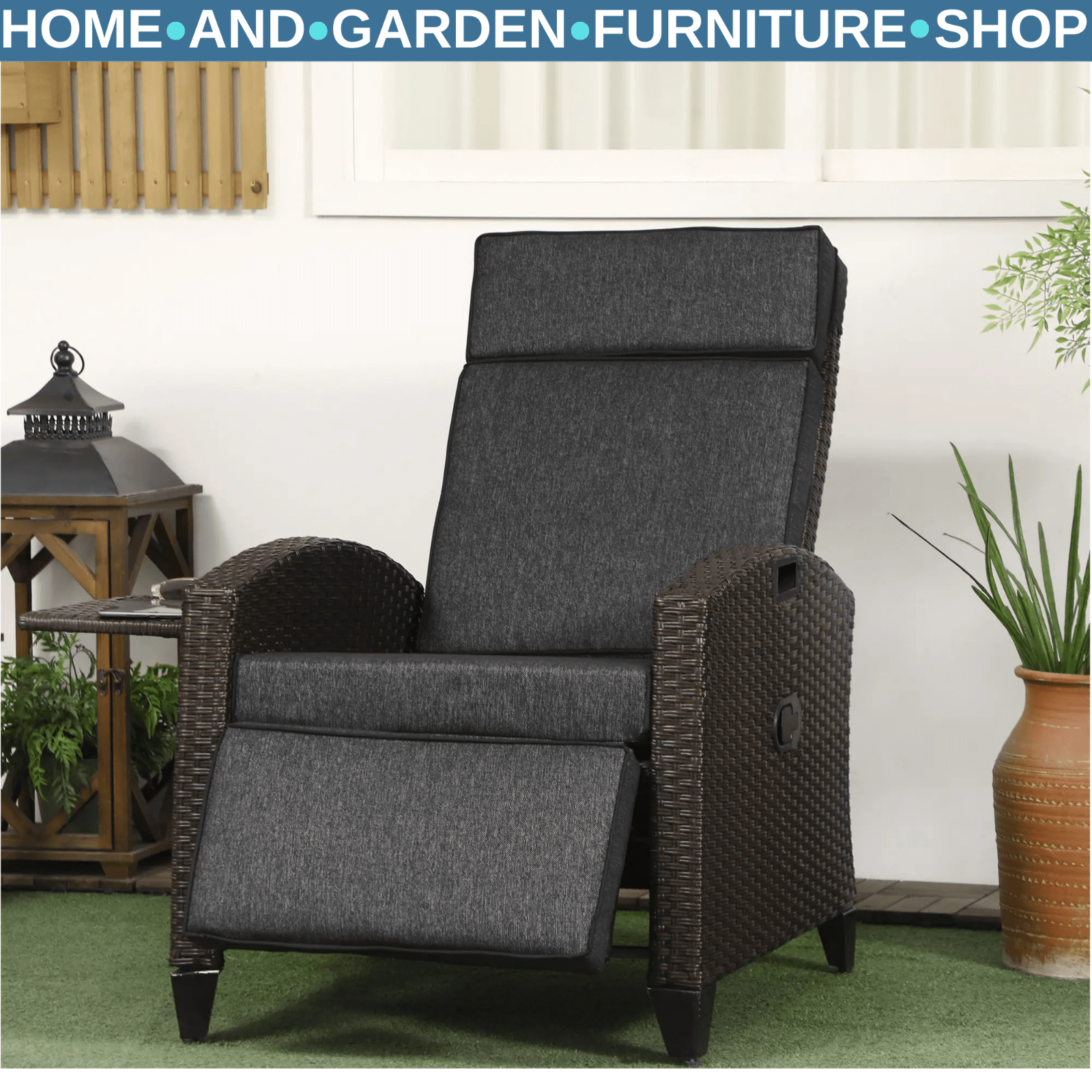 Outdoor Recliner Chair w/ Cushion Adjustable Back & Tray Garden Lounger Footrest - Home and Garden Furniture Shop - rustic - furniture