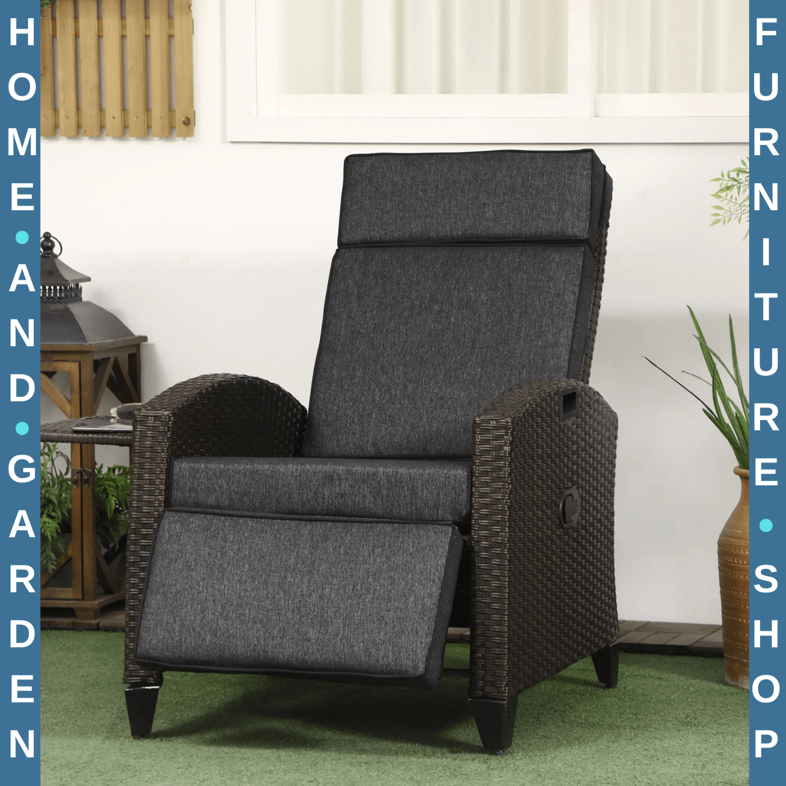Outdoor Recliner Chair w/ Cushion Adjustable Back & Tray Garden Lounger Footrest - Home and Garden Furniture Shop - rustic - furniture