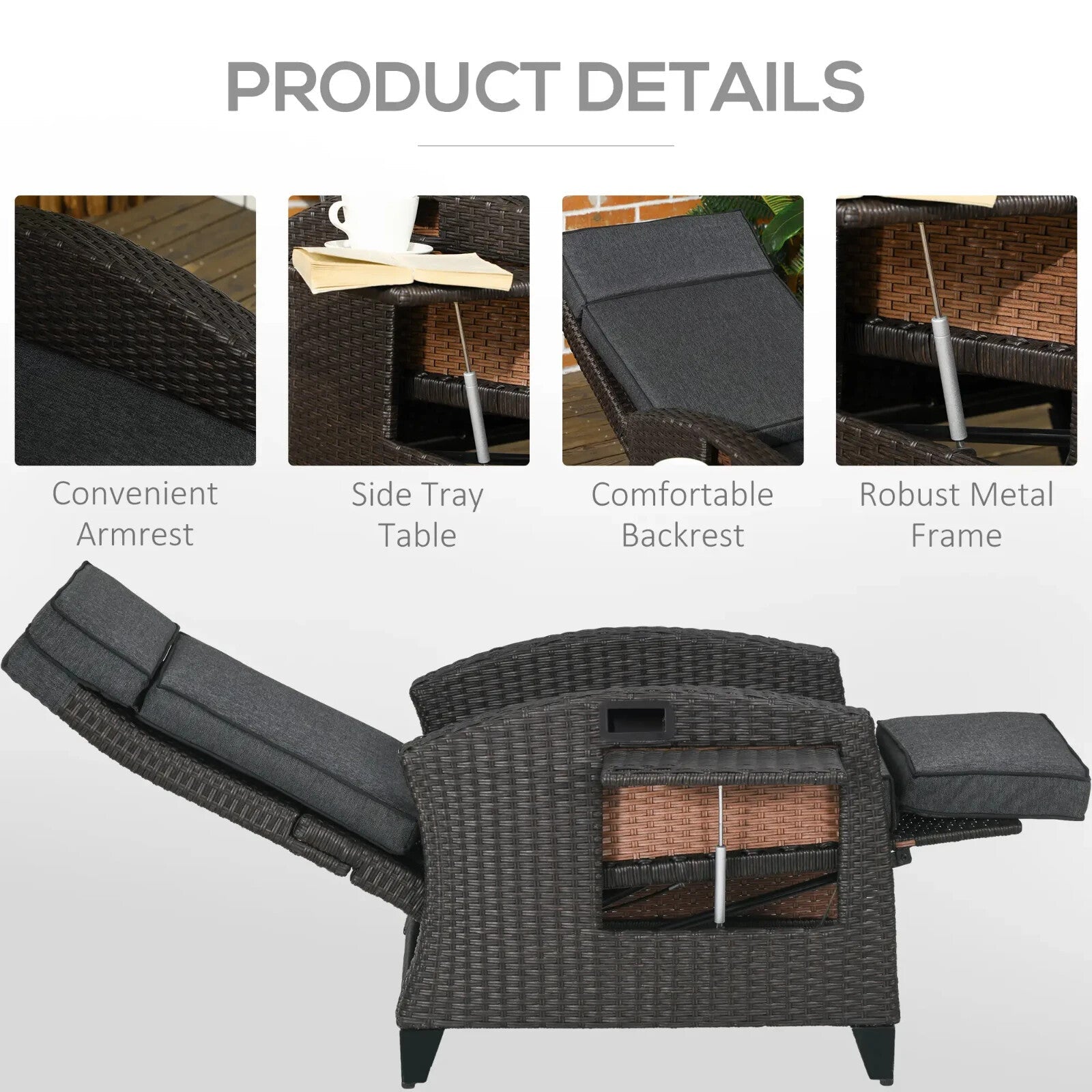 Outdoor Recliner Chair w/ Cushion Adjustable Back & Tray Garden Lounger Footrest - Home and Garden Furniture Shop - rustic - furniture