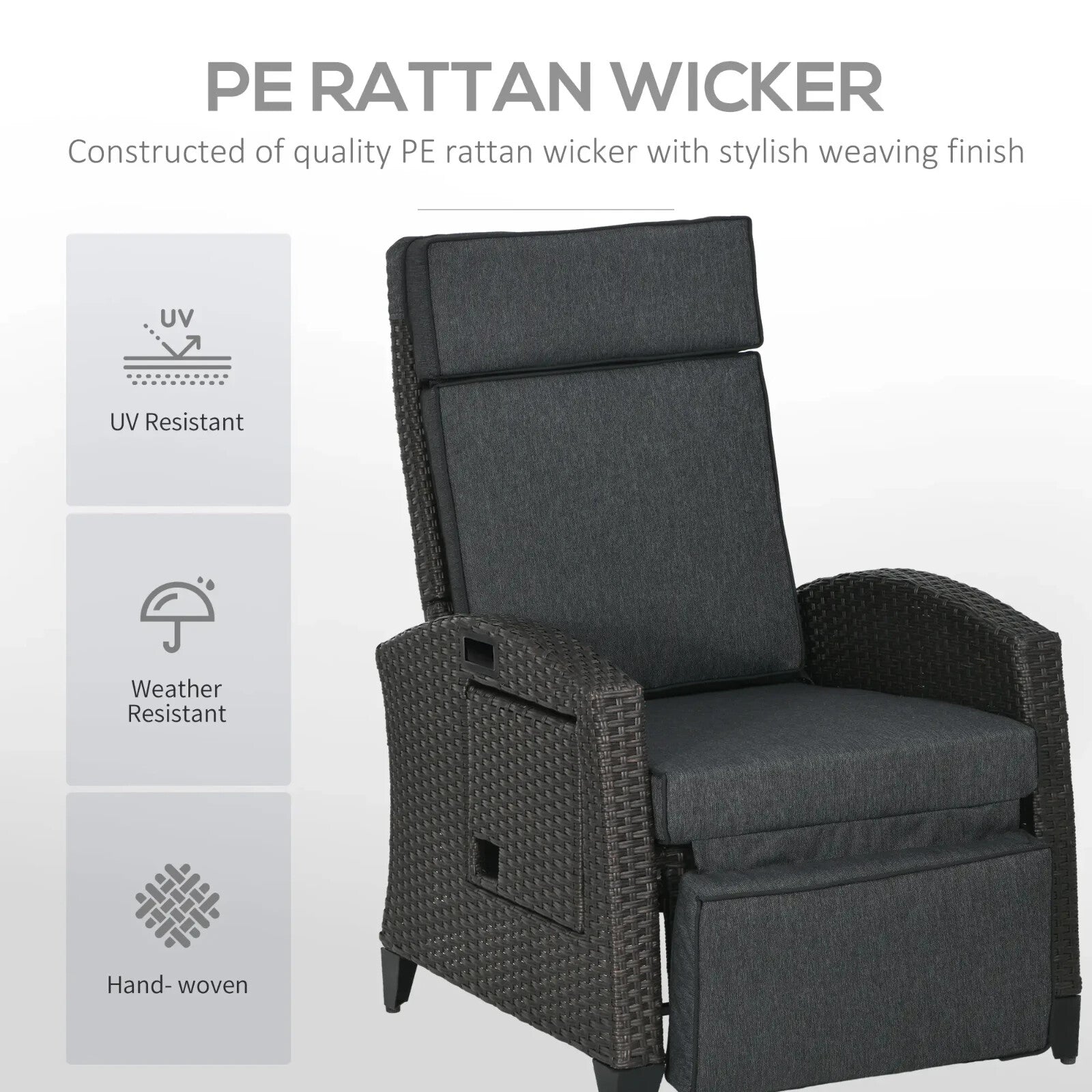 Outdoor Recliner Chair w/ Cushion Adjustable Back & Tray Garden Lounger Footrest - Home and Garden Furniture Shop - rustic - furniture