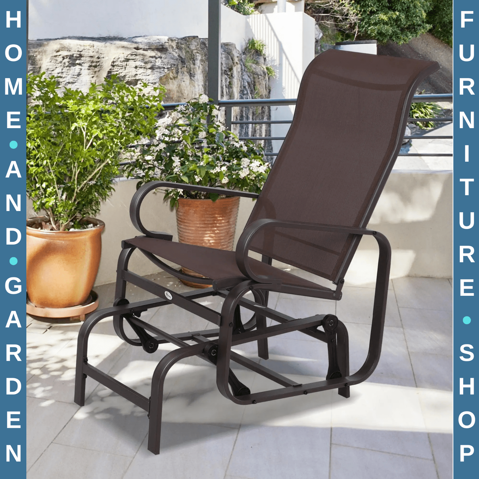 Outdoor Rocking Glider Chair Steel Frame Garden Lounger Seat Brown Armchair - Home and Garden Furniture Shop - rustic - furniture