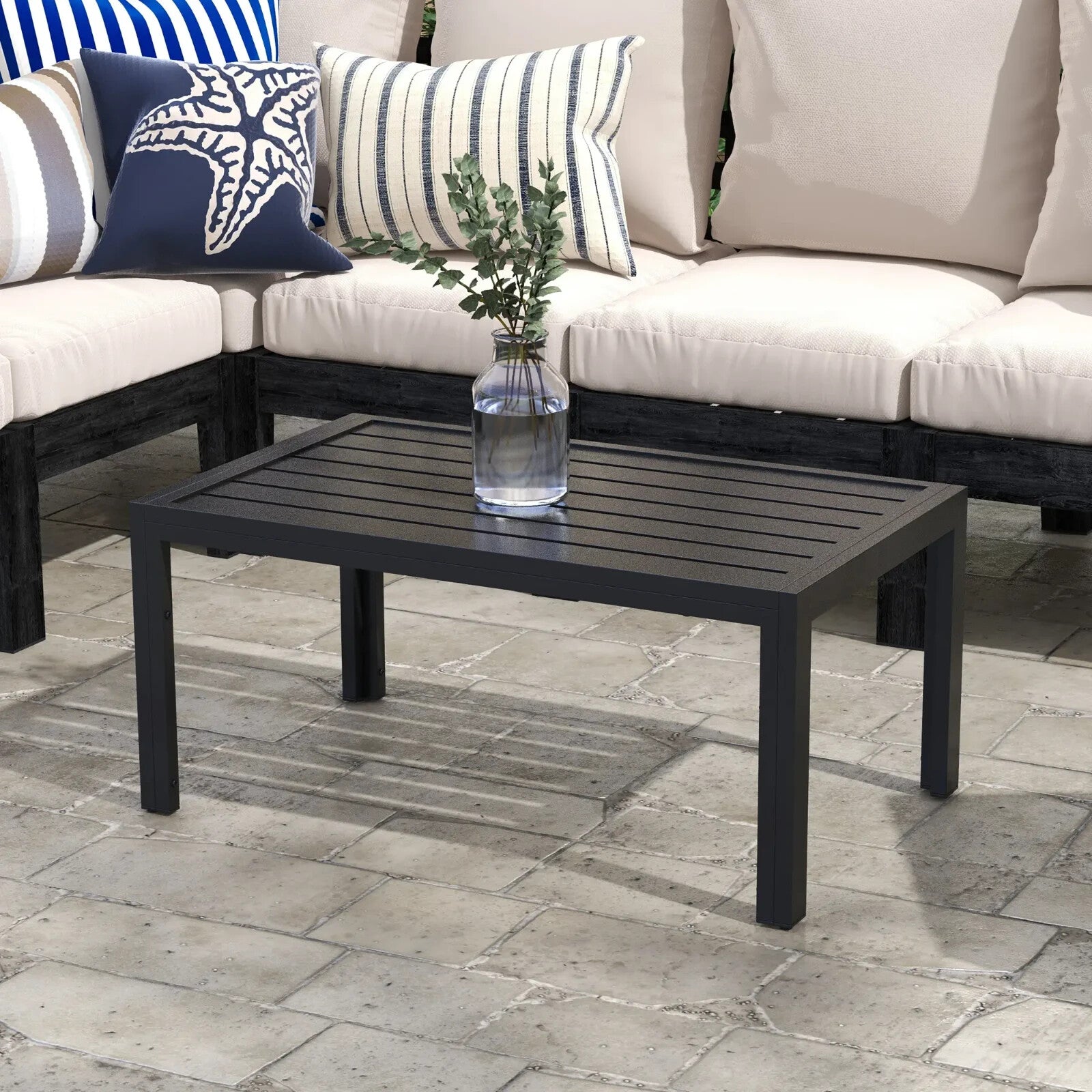 Outdoor Side Table Rectangular Patio Coffee Table with Steel Frame & Slat Table - Home and Garden Furniture Shop - rustic - furniture