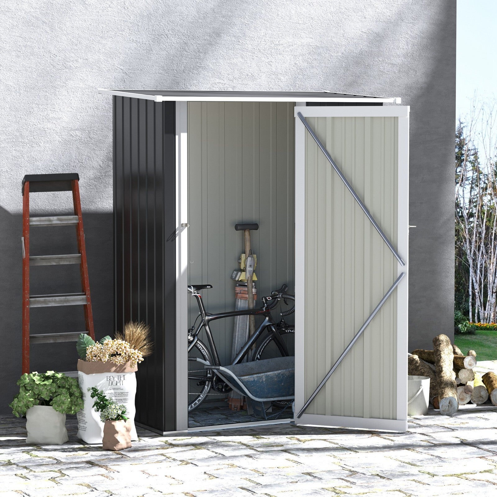 Outdoor Steel Storage Shed Garden Tool Shed with Lockable Door for Use Backyard - Home and Garden Furniture Shop - rustic - furniture