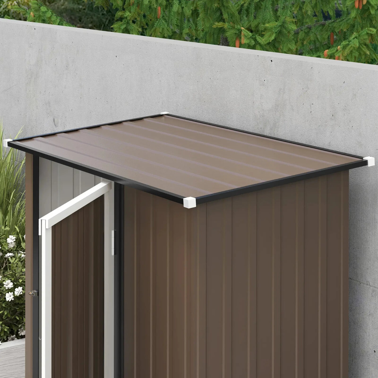 Outdoor Storage Shed Steel Garden Shed w/ Lockable Door Brown Patio Tool Shed - Home and Garden Furniture Shop - rustic - furniture