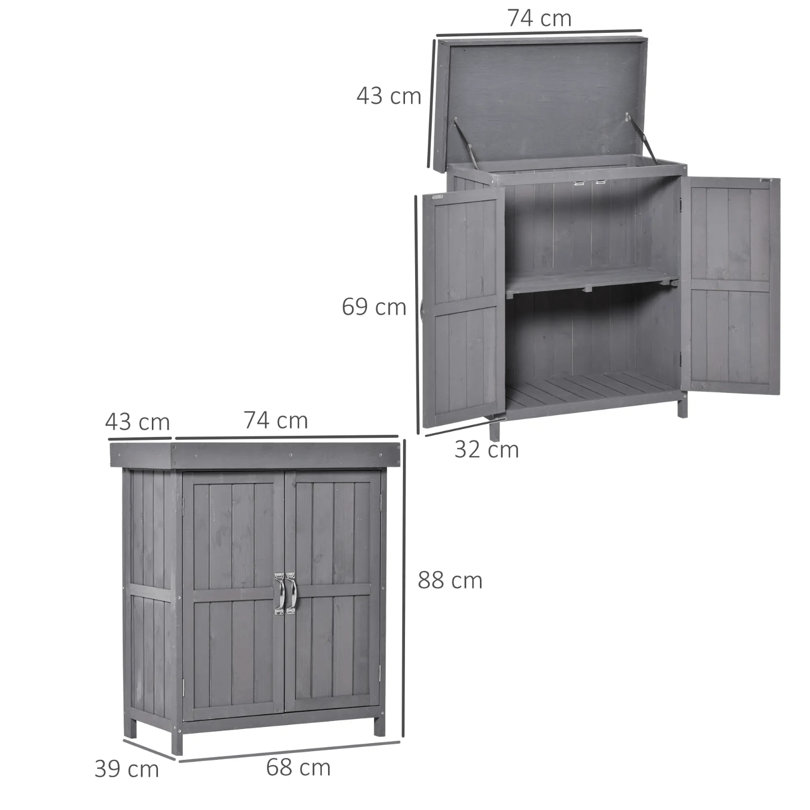 Outdoor Wooden Storage Shed Garden Tool Box Hinged Roof Doors Grey for Gardening - Home and Garden Furniture Shop - #rustic - furniture#