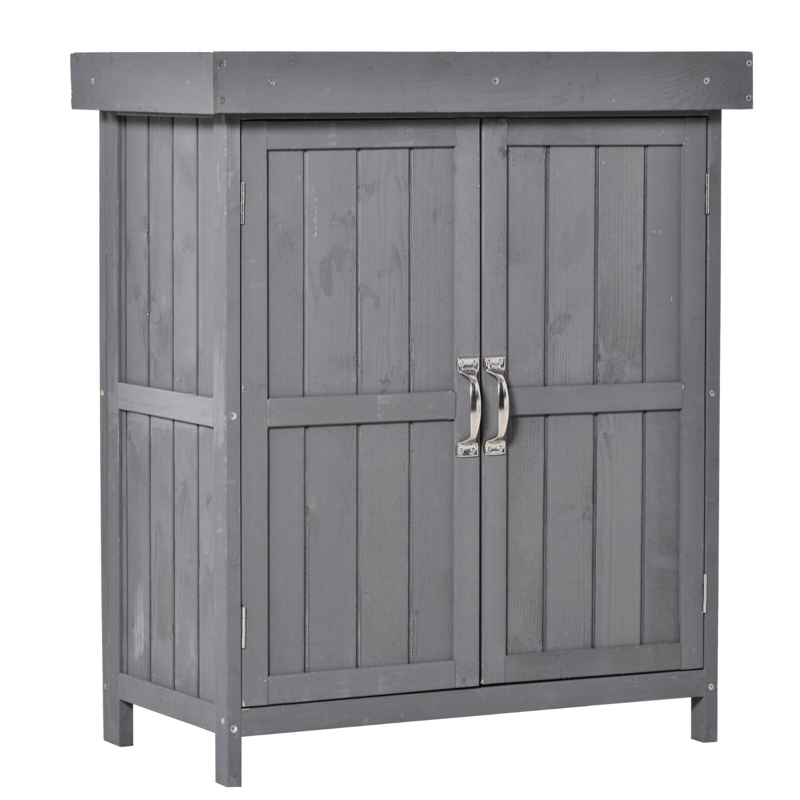 Outdoor Wooden Storage Shed Garden Tool Box Hinged Roof Doors Grey for Gardening - Home and Garden Furniture Shop - rustic - furniture