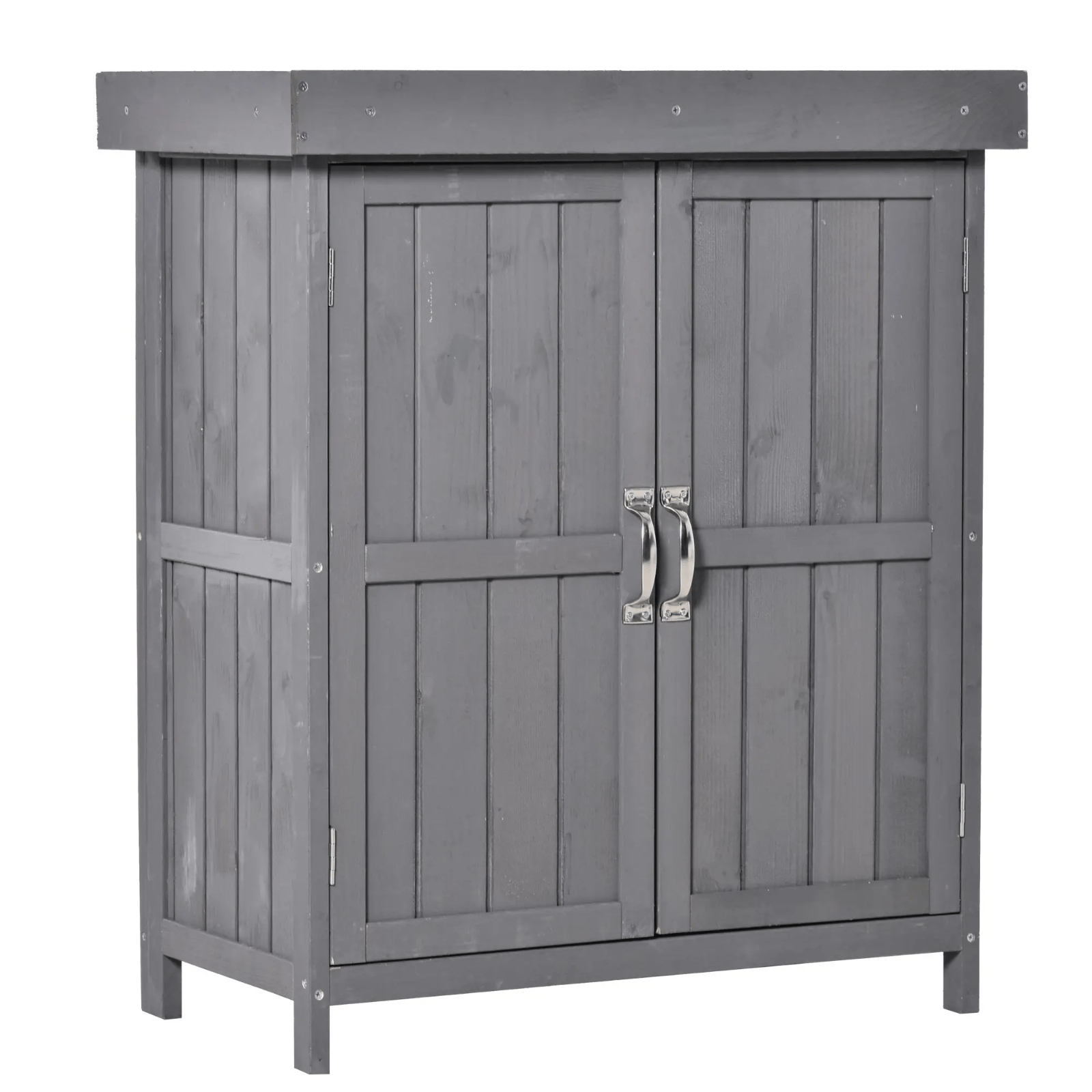 Outdoor Wooden Storage Shed Garden Tool Box Hinged Roof Doors Grey for Gardening - Home and Garden Furniture Shop - #rustic - furniture#