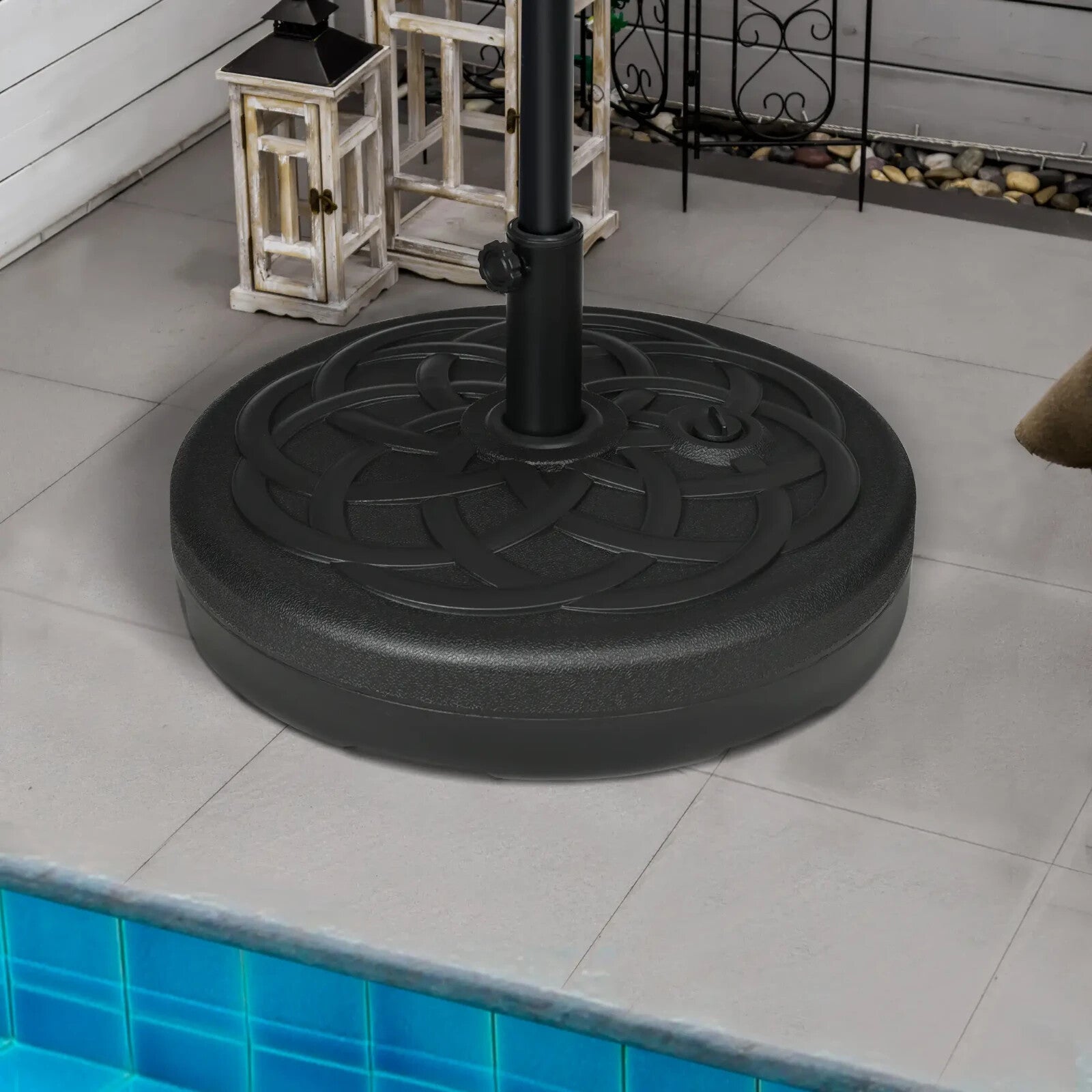 Parasol Base Stand Fillable 25 kg Water or 35 kg Sand Garden Umbrella Base Black - Home and Garden Furniture Shop - rustic - furniture
