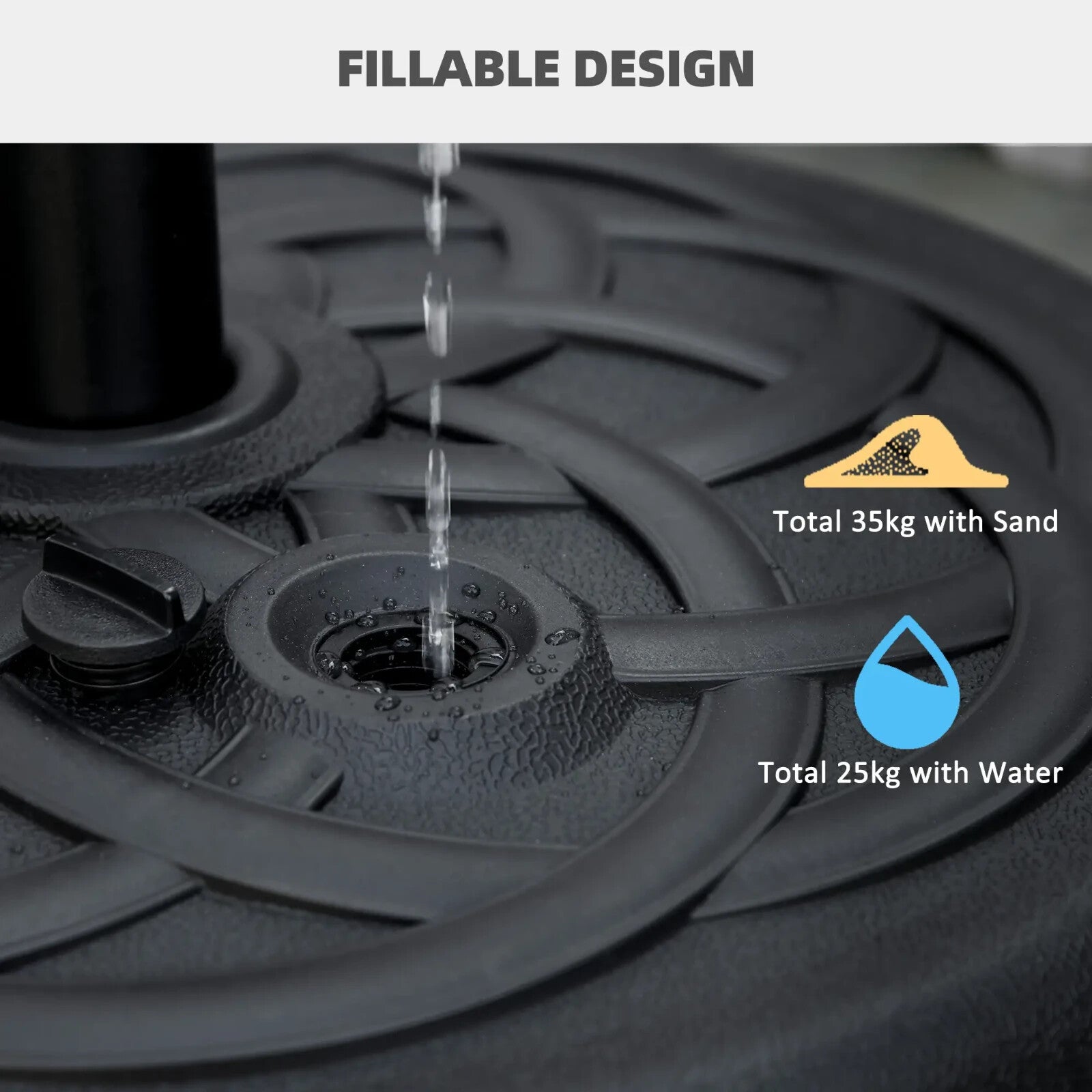 Parasol Base Stand Fillable 25 kg Water or 35 kg Sand Garden Umbrella Base Black - Home and Garden Furniture Shop - rustic - furniture