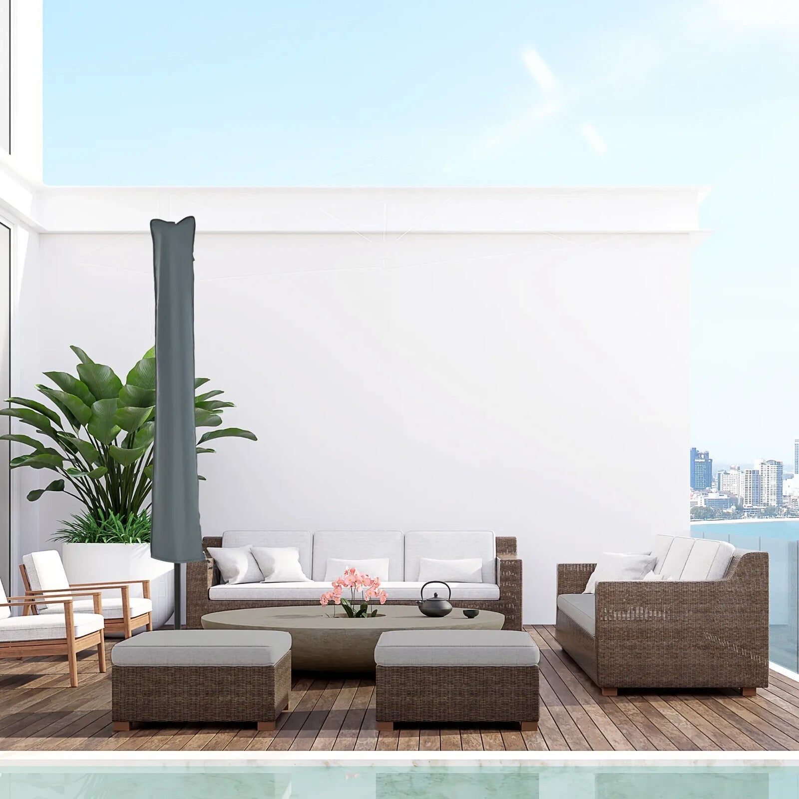 Parasol Cover Umbrella Protector Weather - Resistant with Adjustable Cord Grey - Home and Garden Furniture Shop - rustic - furniture