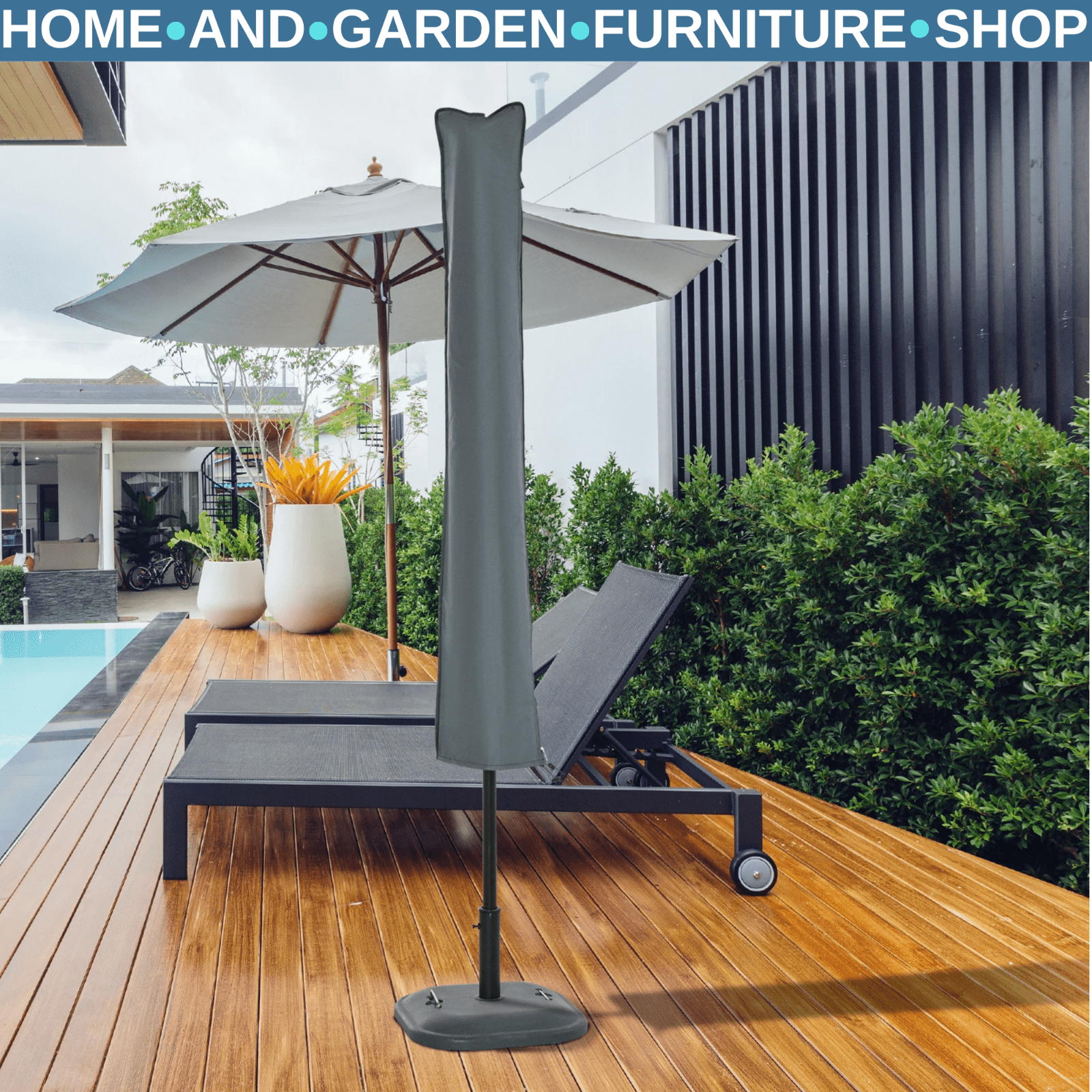 Parasol Cover Umbrella Protector Weather - Resistant with Adjustable Cord Grey - Home and Garden Furniture Shop - rustic - furniture