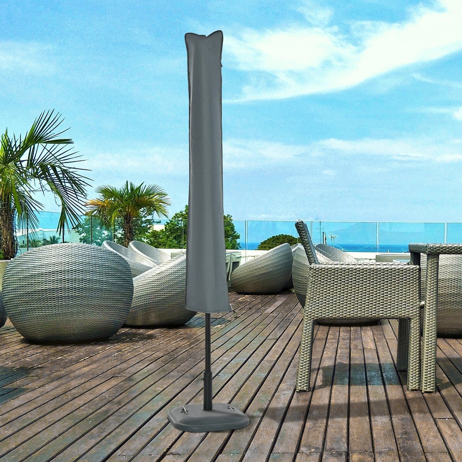 Parasol Cover Umbrella Protector Weather - Resistant with Adjustable Cord Grey - Home and Garden Furniture Shop - rustic - furniture