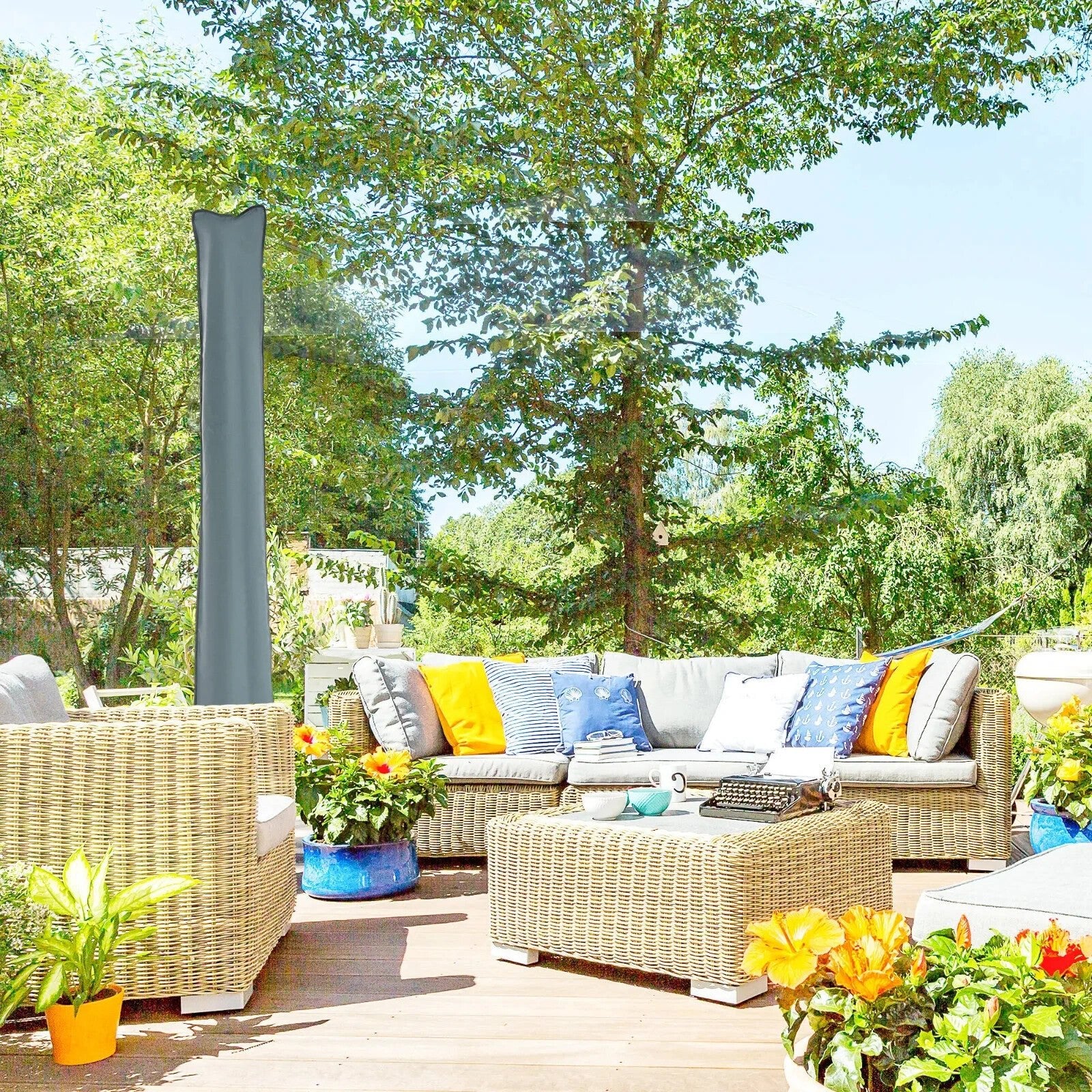 Parasol Cover Umbrella Protector Weather - Resistant with Adjustable Cord Grey - Home and Garden Furniture Shop - rustic - furniture