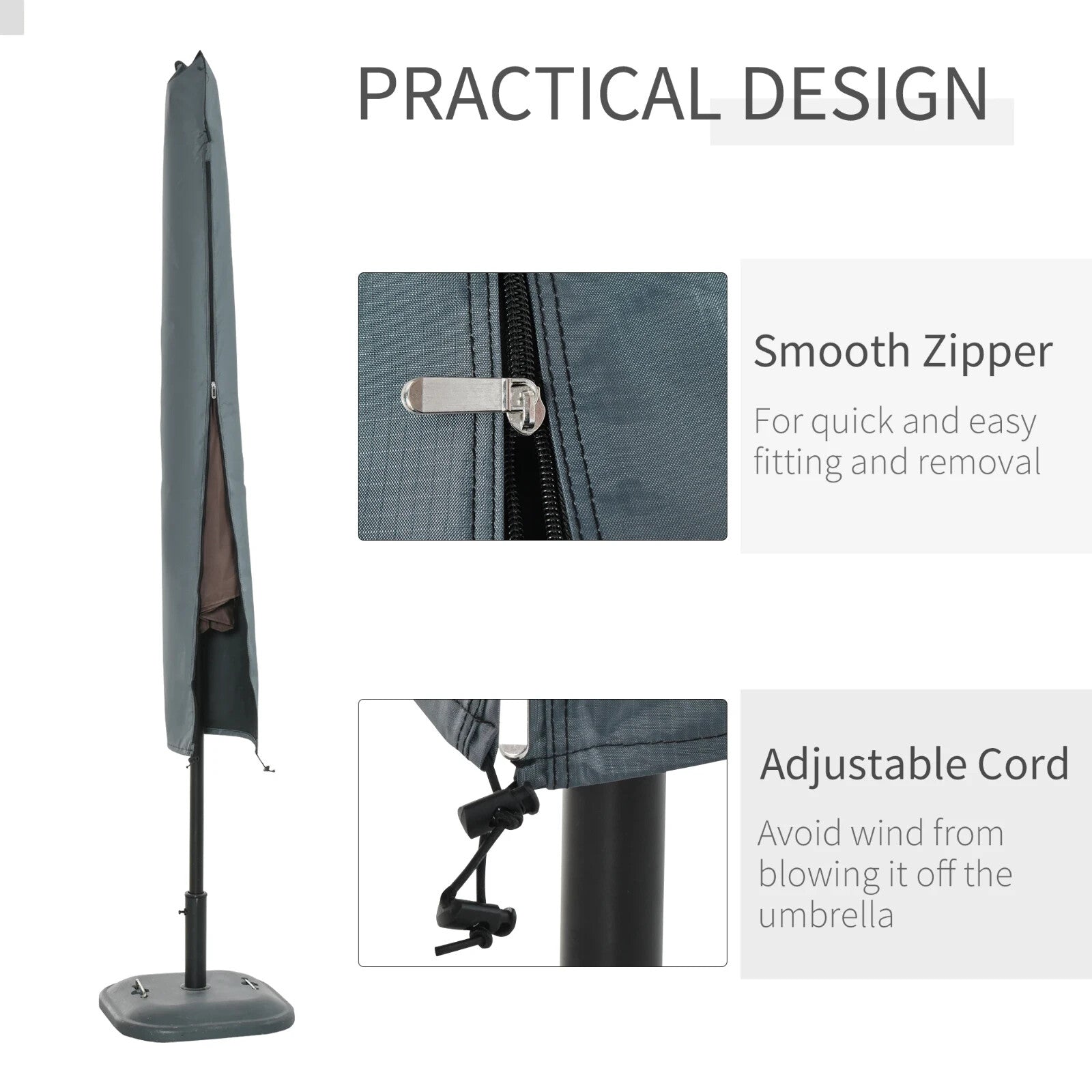 Parasol Cover Umbrella Protector Weather - Resistant with Adjustable Cord Grey - Home and Garden Furniture Shop - rustic - furniture