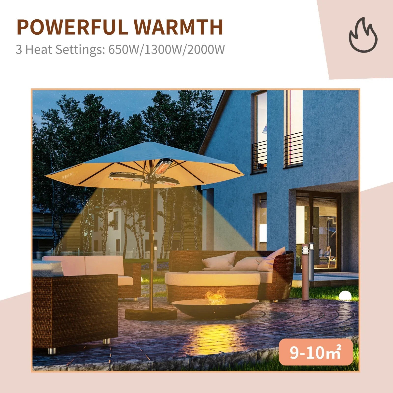 Parasol Heater Electric Infrared Aluminum Quartz 2000W Gazebo Umbrella Mounted - Home and Garden Furniture Shop - rustic - furniture