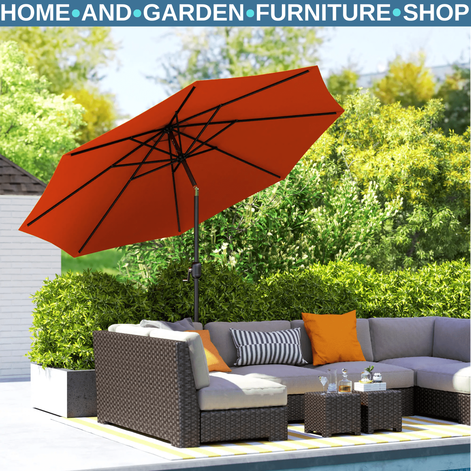 Parasol Umbrella Alloy Steel Frame Sun Shade Canopy w/ Tilt, Crank Handle Orange - Home and Garden Furniture Shop - #rustic - furniture#