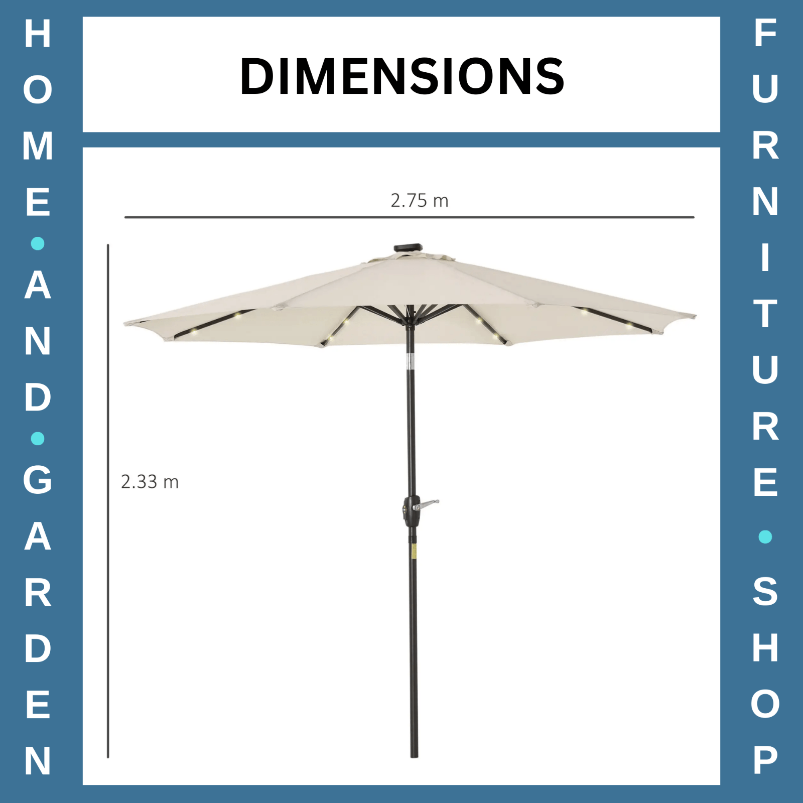 Parasol Umbrella Shade Metal Frame w/ 24 Solar LED Lights & Hand Crank Off - White - Home and Garden Furniture Shop - #rustic - furniture#