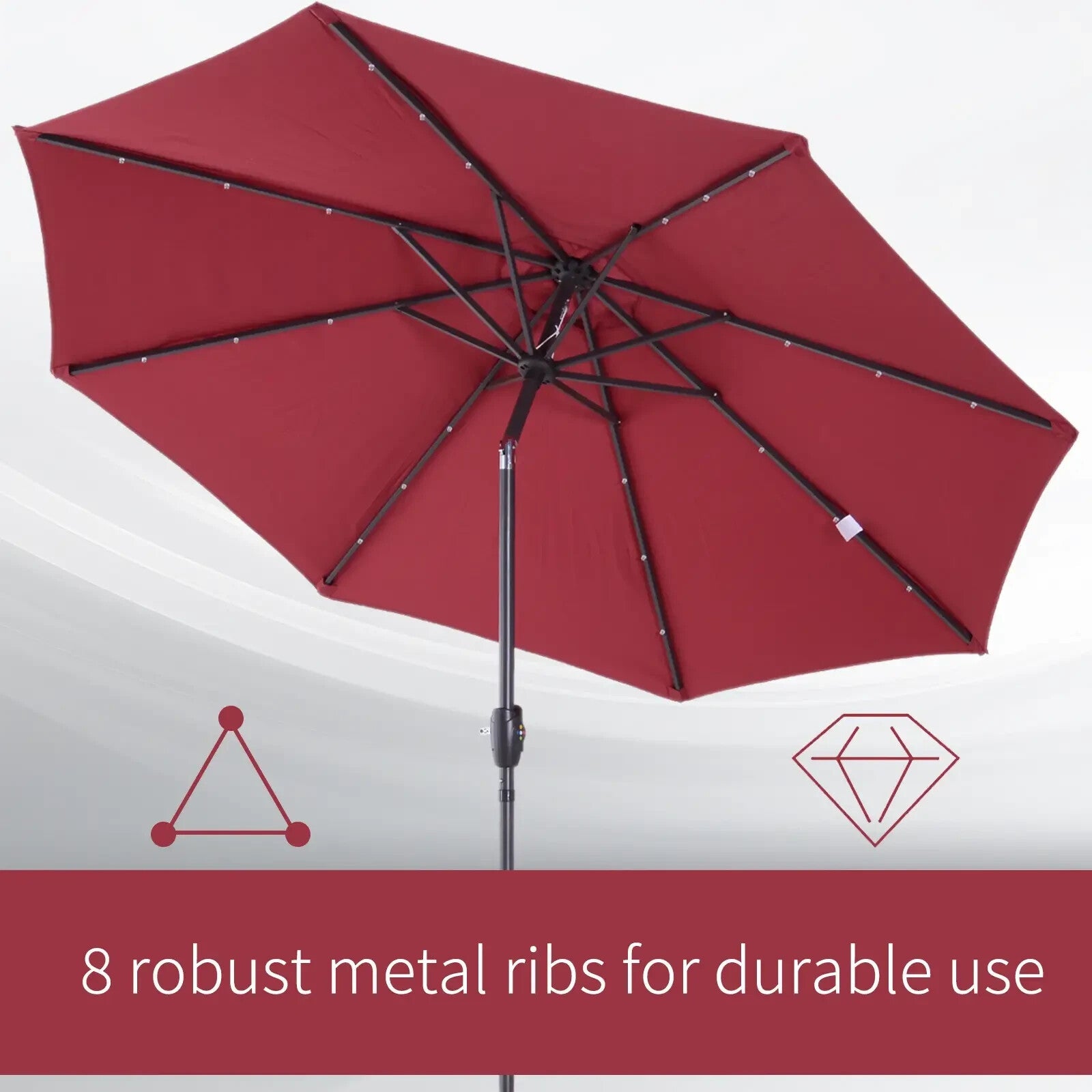 Parasol Umbrella Shade Metal Frame w/ 24 Solar LED Lights & Hand Crank Wine Red - Home and Garden Furniture Shop - rustic - furniture