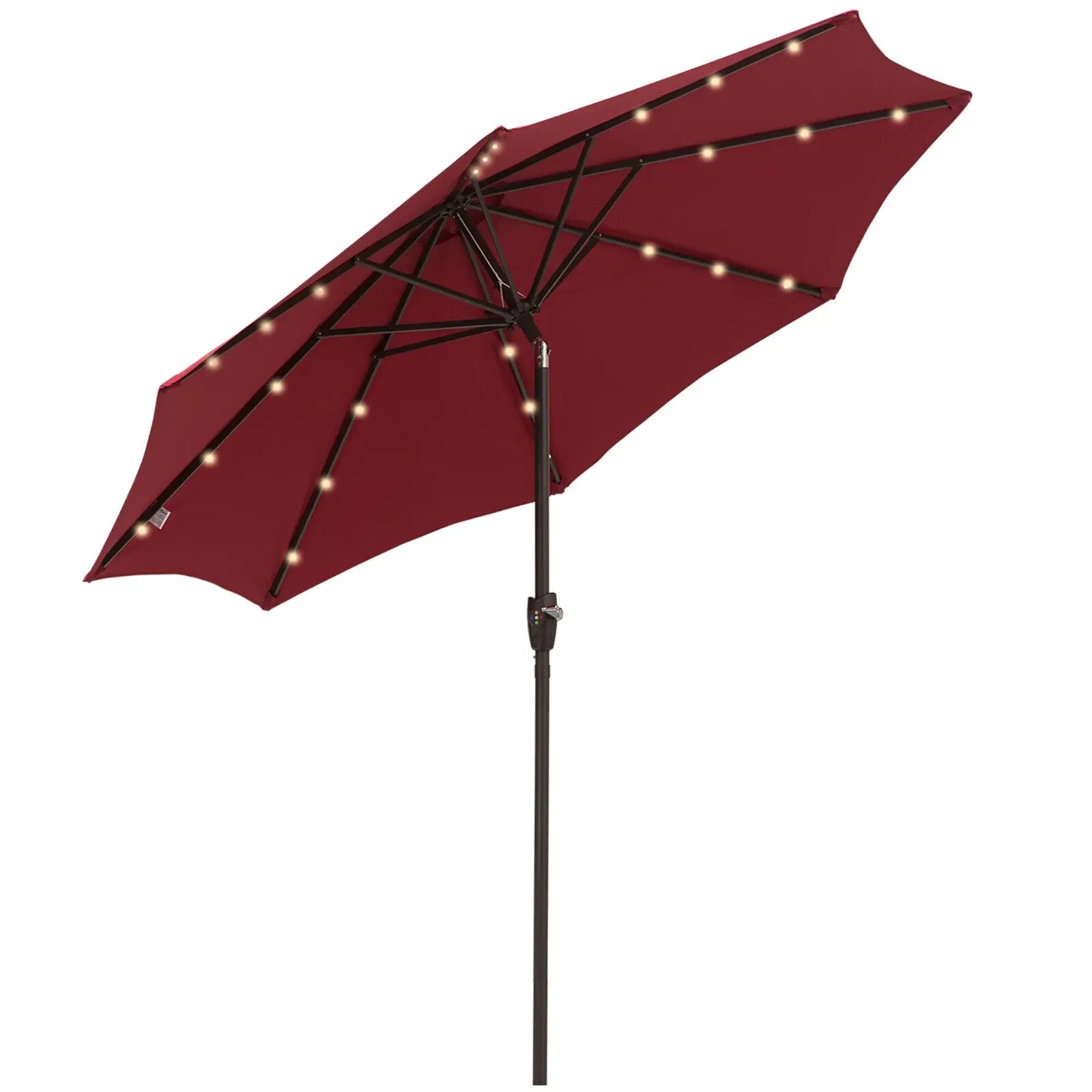Parasol Umbrella Shade Metal Frame w/ 24 Solar LED Lights & Hand Crank Wine Red - Home and Garden Furniture Shop - rustic - furniture
