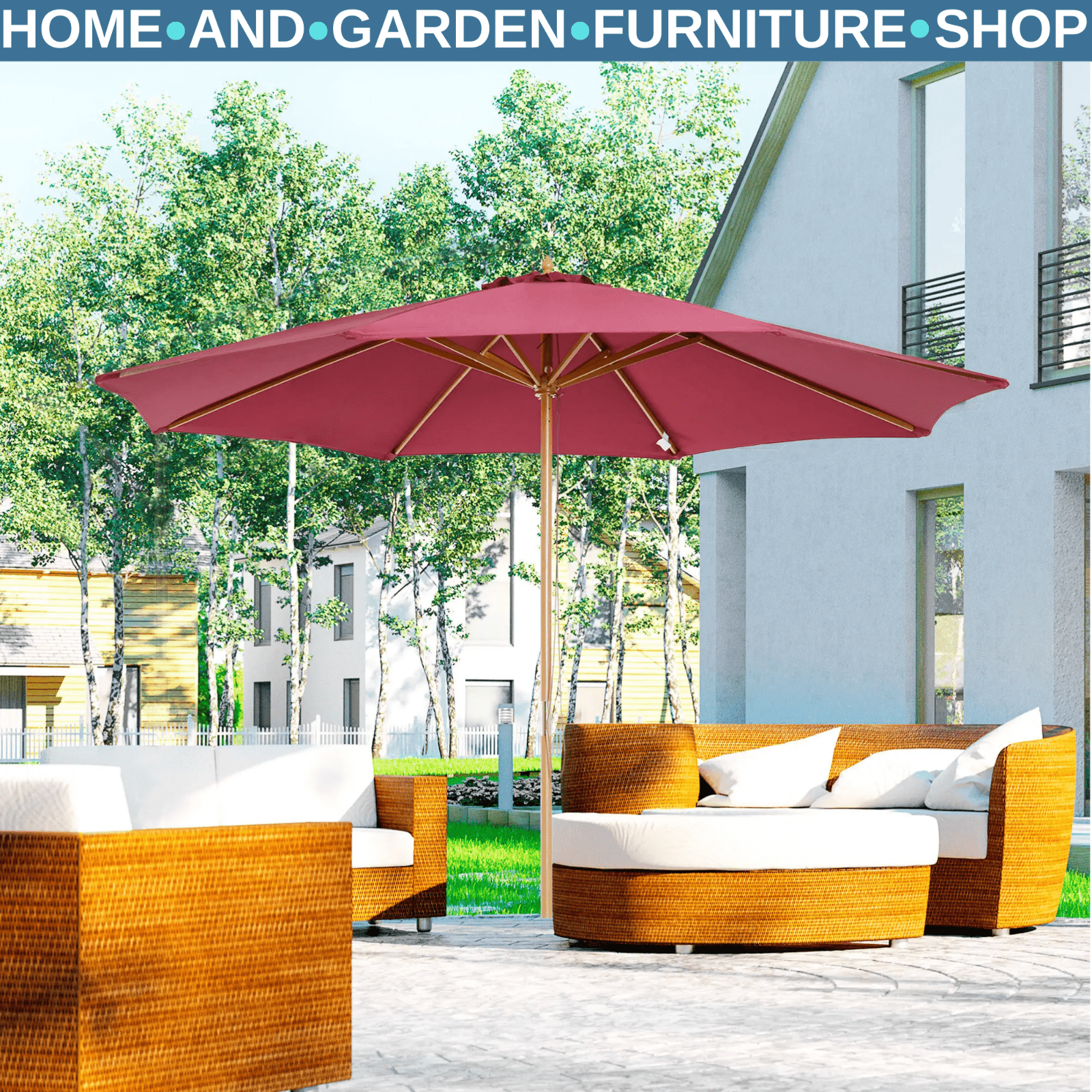 Parasol Umbrella Sun Shelter Canopy w/ 3 - Position Adjustable Angle Wine Red - Home and Garden Furniture Shop - #rustic - furniture#