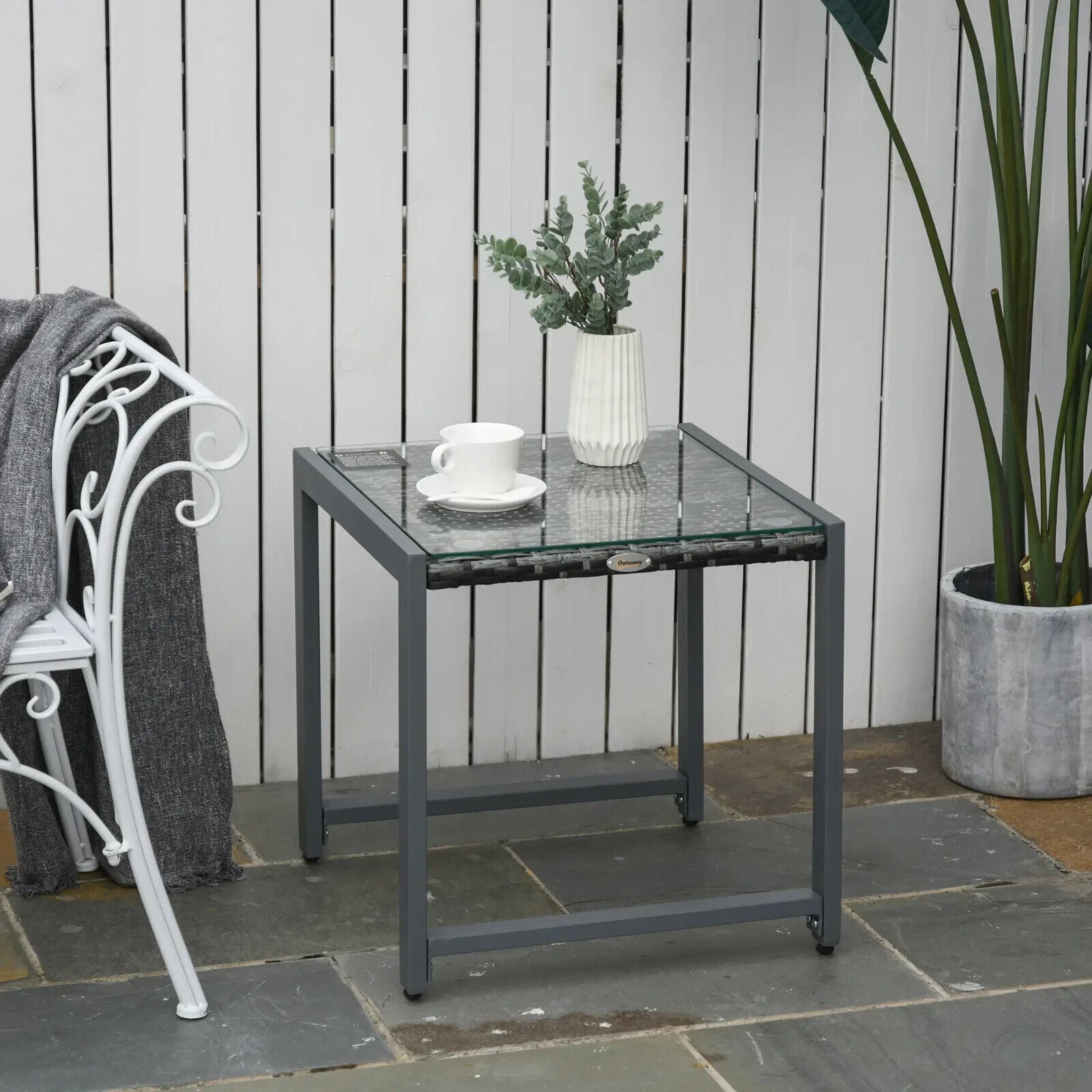 Patio Rattan Side Table Outdoor Wicker Coffee Table 50L x 49.5W x 50H cm Garden - Home and Garden Furniture Shop - #rustic - furniture#